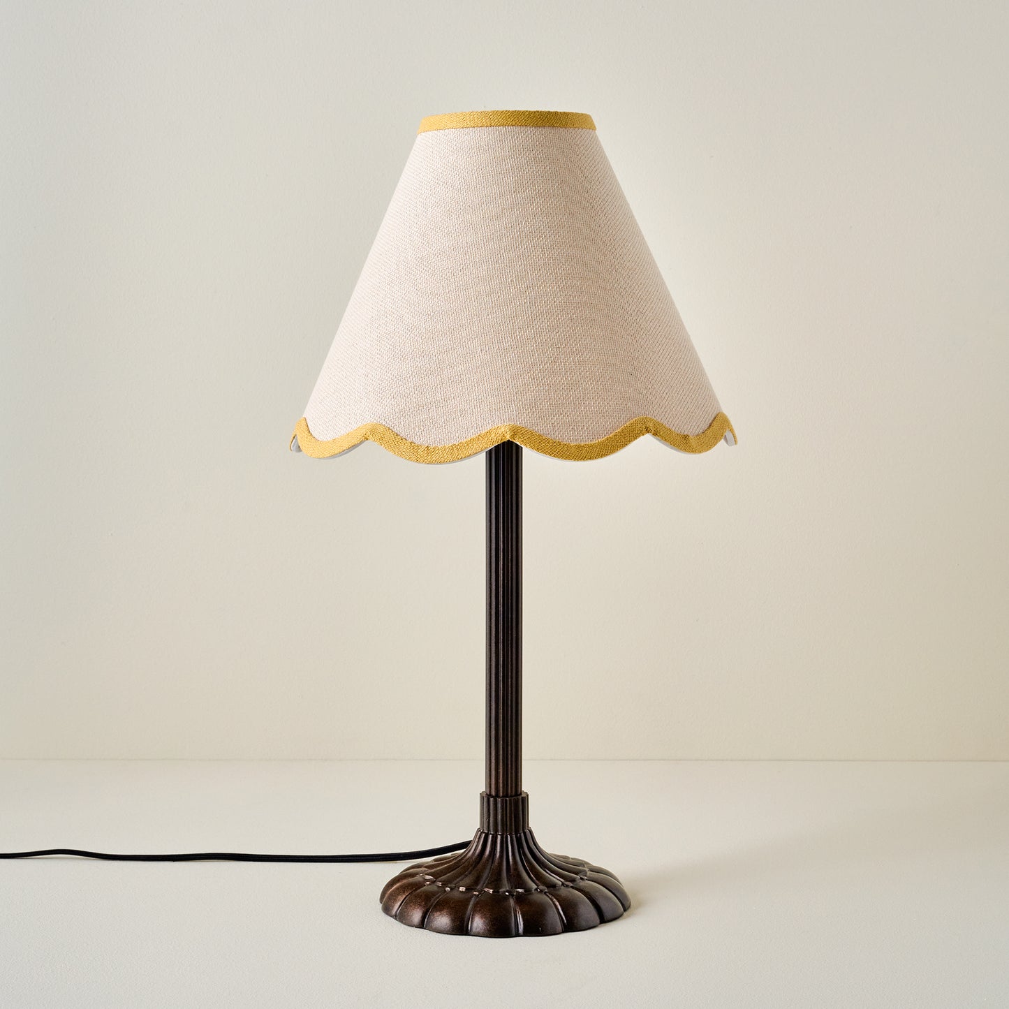 Stella Table Lamp-Bronze Scallop with Yellow Wavy Linen Shade