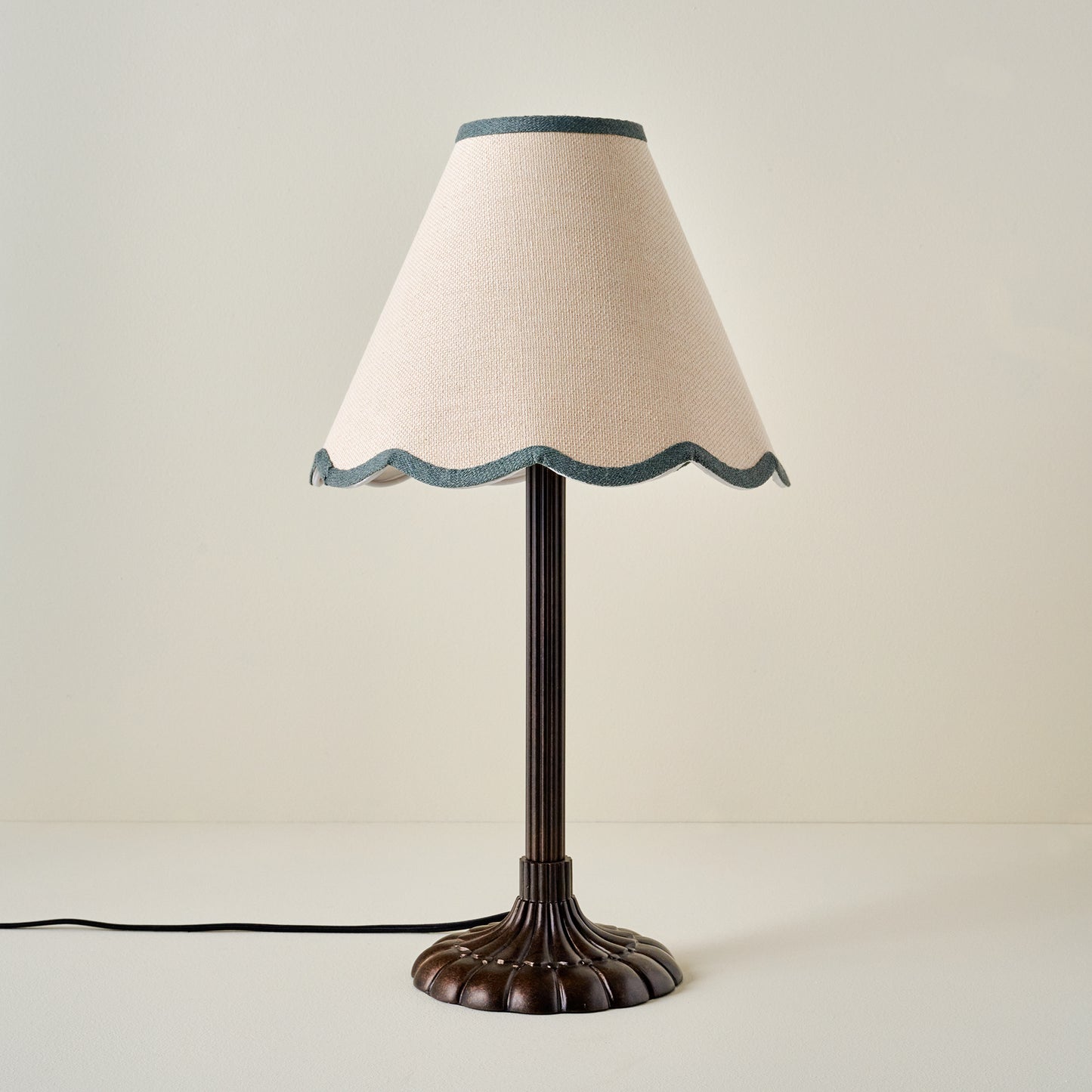 Stella Table Lamp-Bronze Scallop with Charcoal Wavy Linen Shade