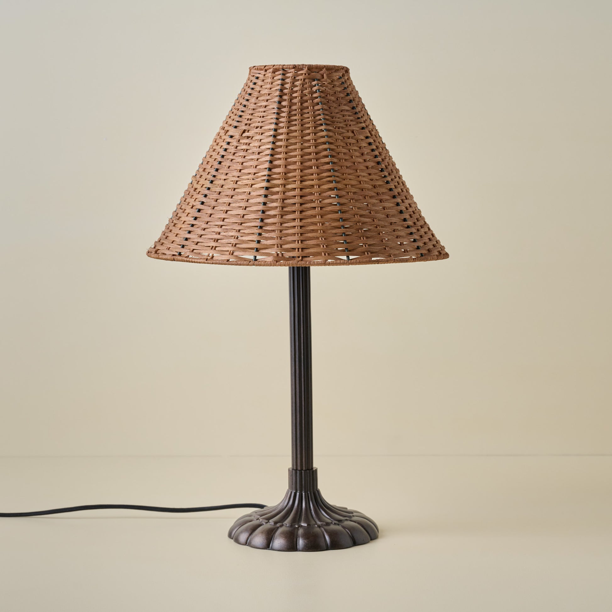 Stella Table Lamp-Bronze Scallop with Tapered Rattan Shade