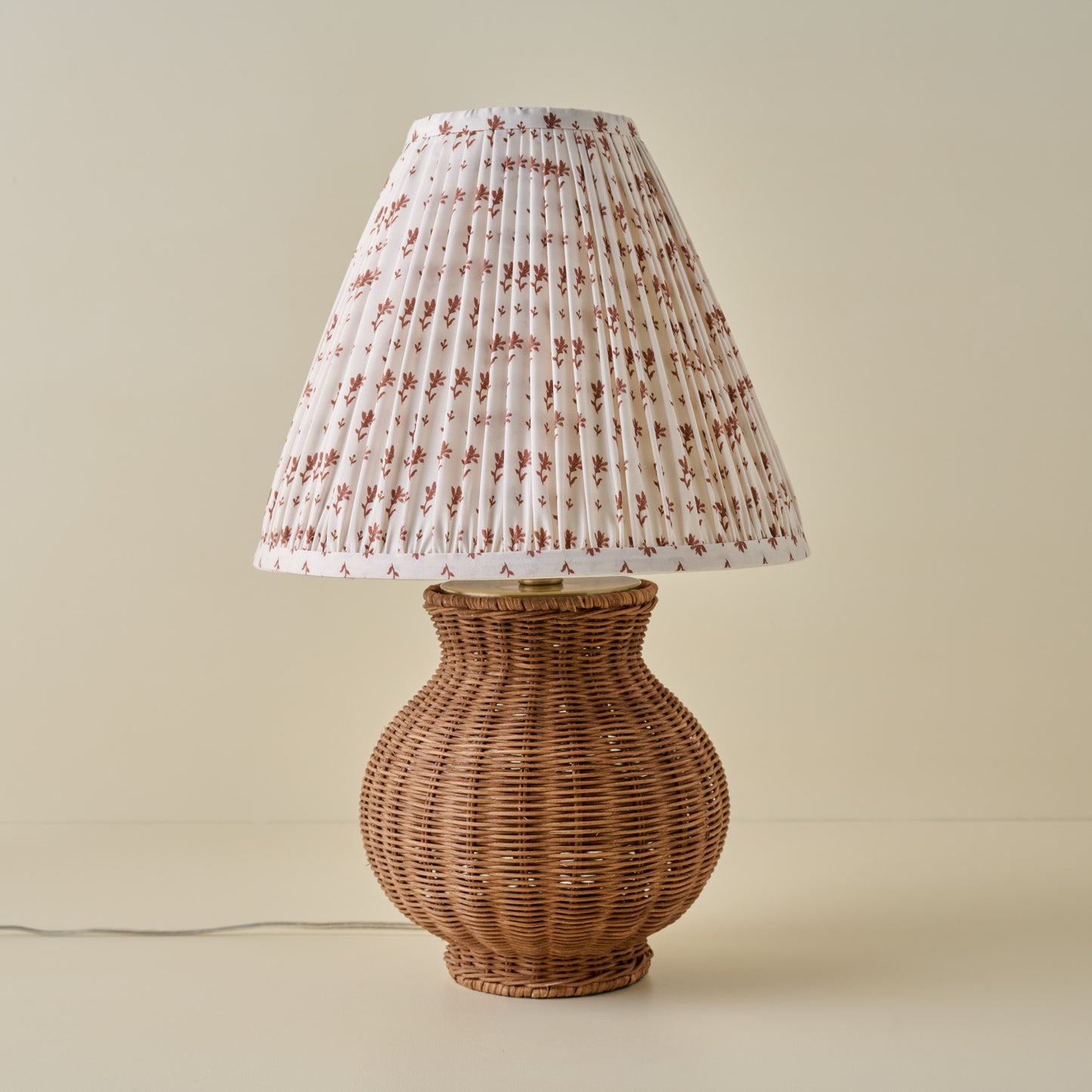 Cassie Rattan Table Lamp with Taupe Block Print Shade