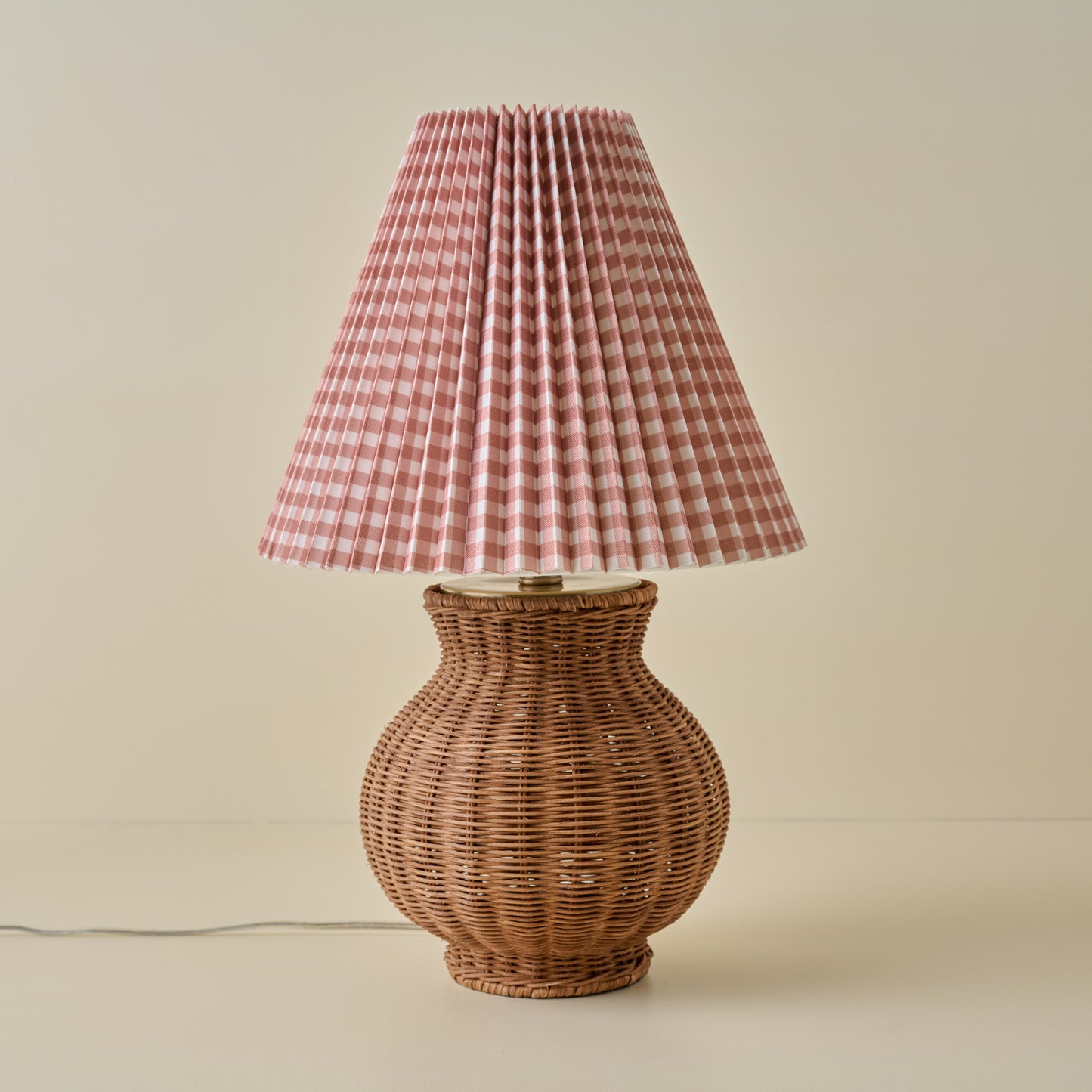 Cassie Rattan Table Lamp with Mocha GIngham Shade