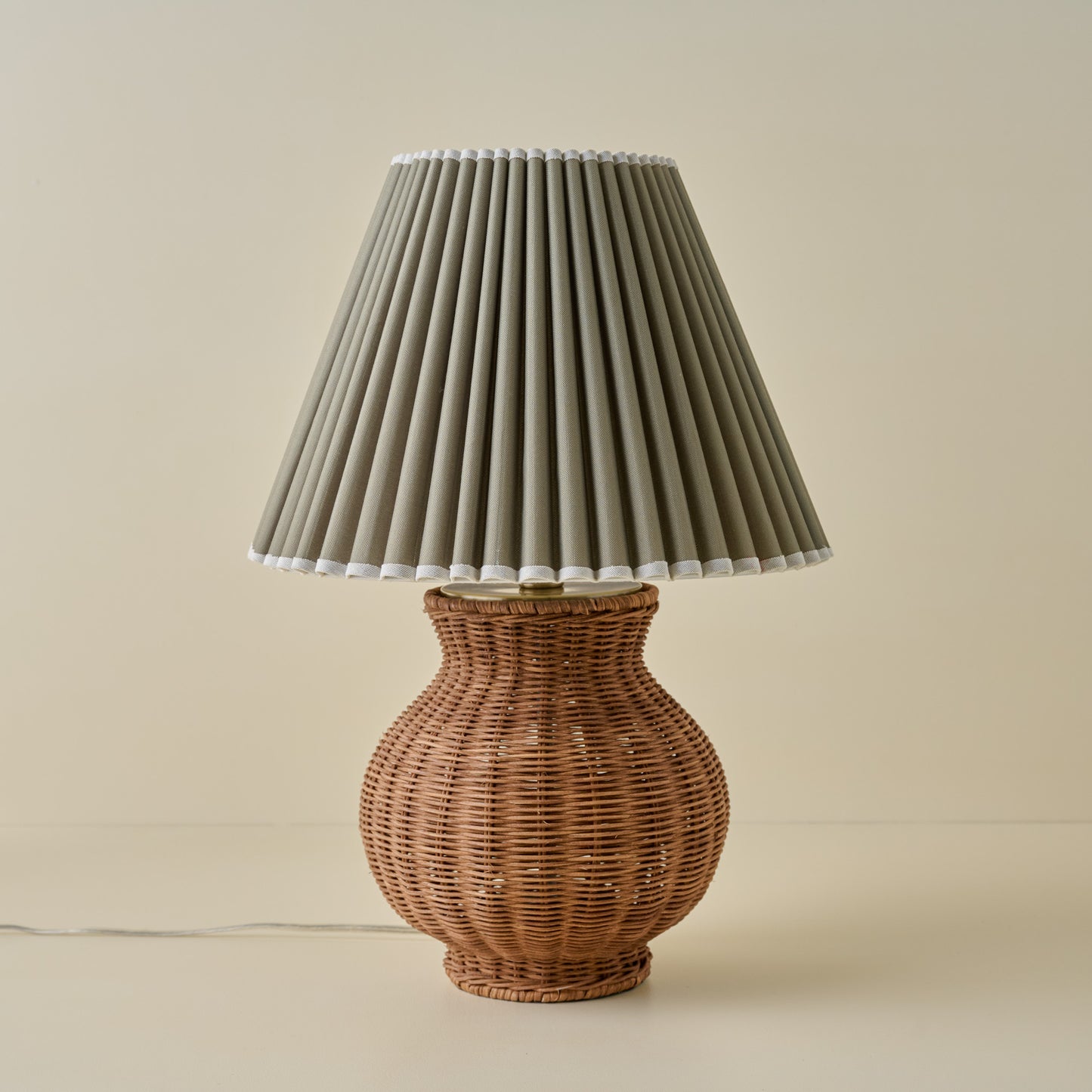 Cassie Rattan Table Lamp with Olive Pleat Shade