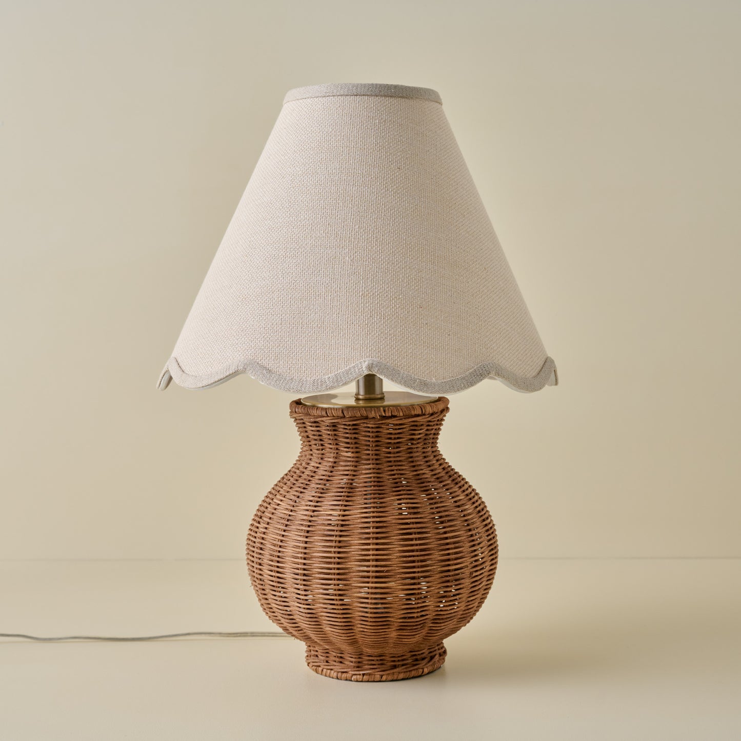 Cassie Rattan Table Lamp with Natural Linen Scallop Shade