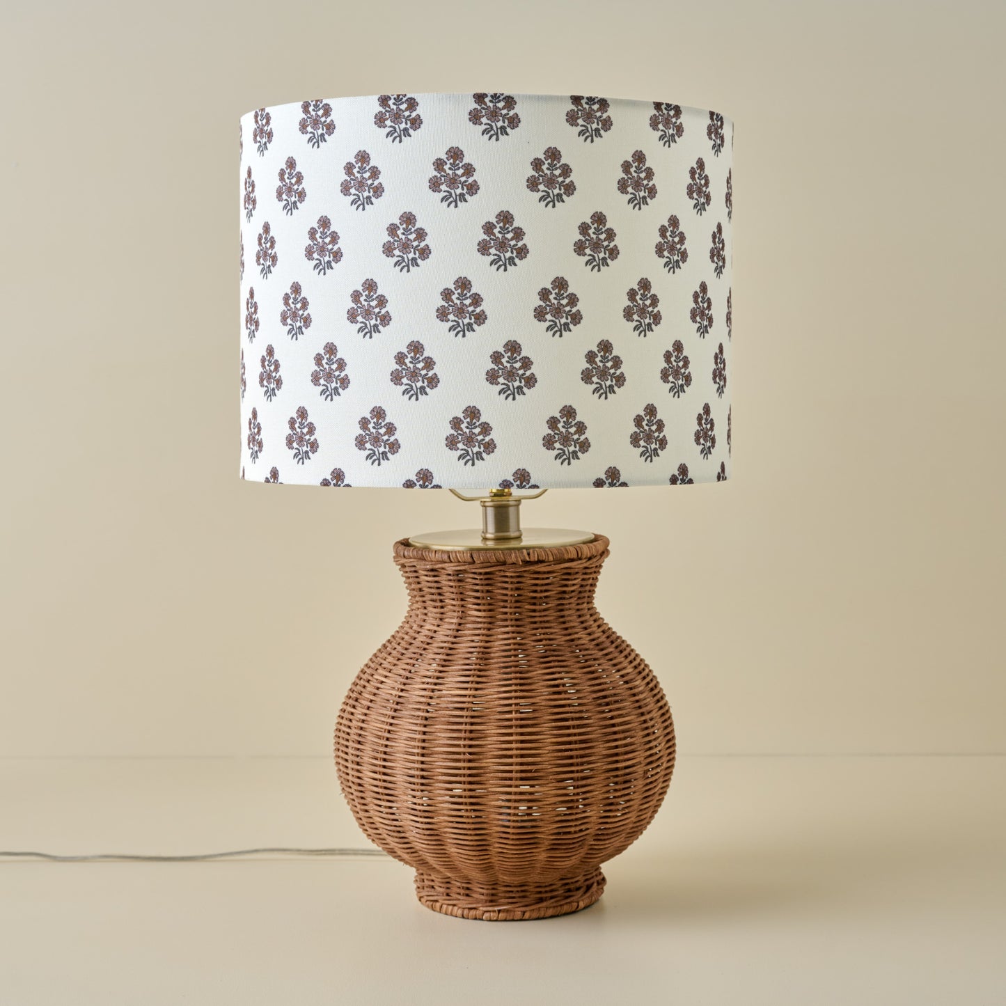 Cassie Rattan Table Lamp with Floral Block Print Shade