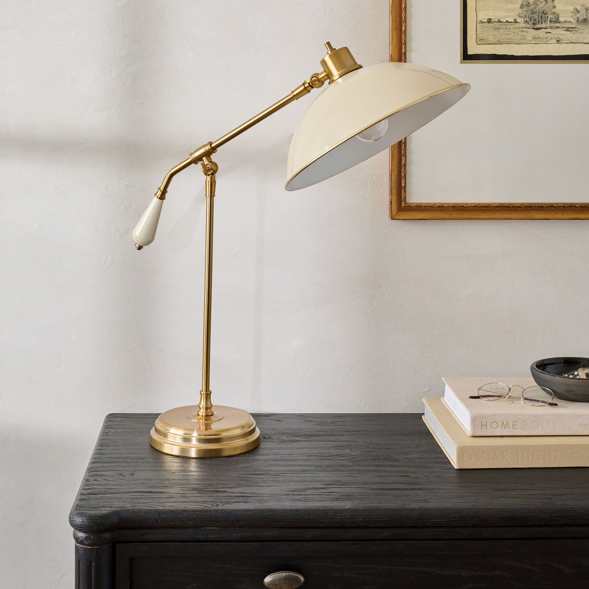 Cream Castle Task Lamp shown sitting on desk
