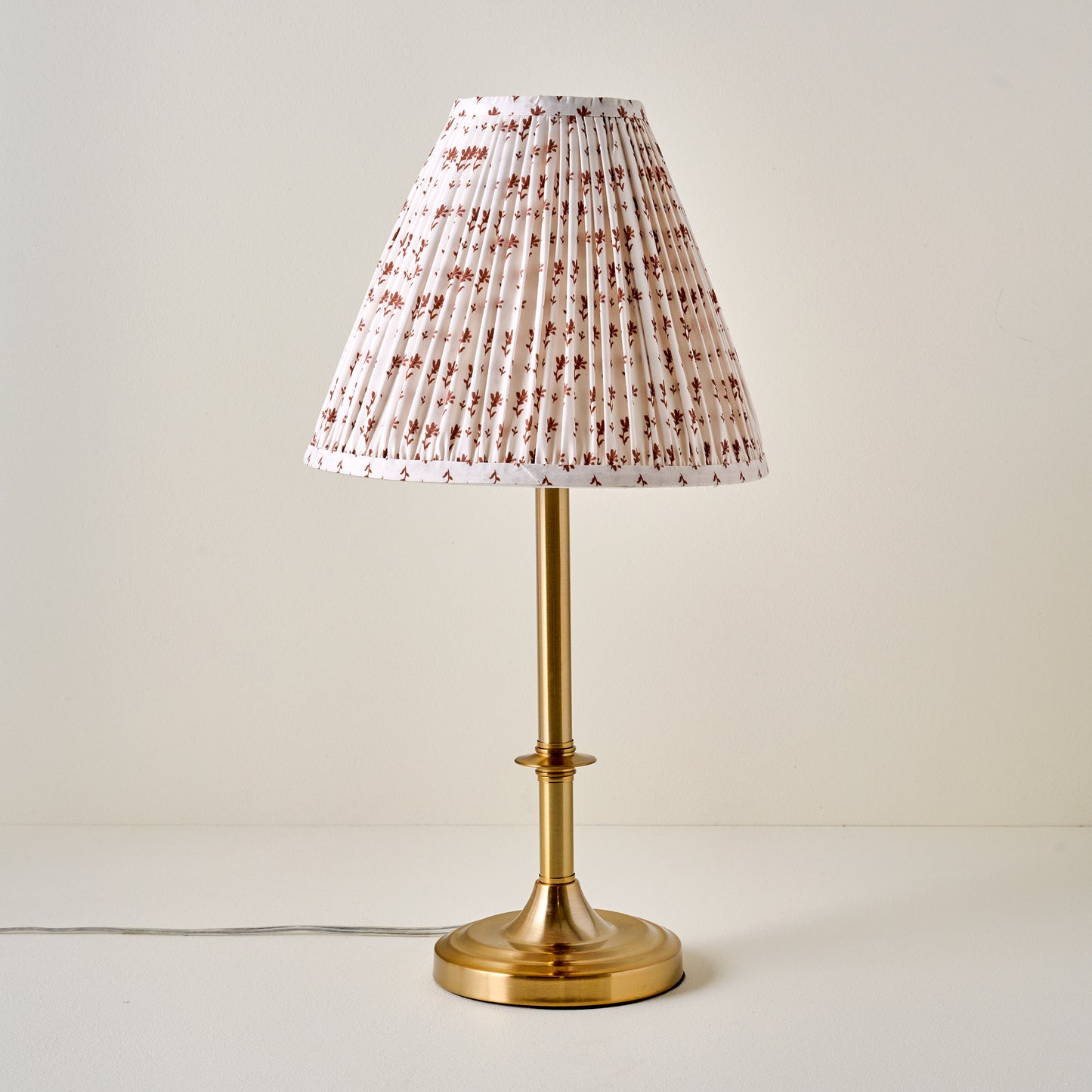 Carmen Brass Table Lamp with taupe blockprint shade