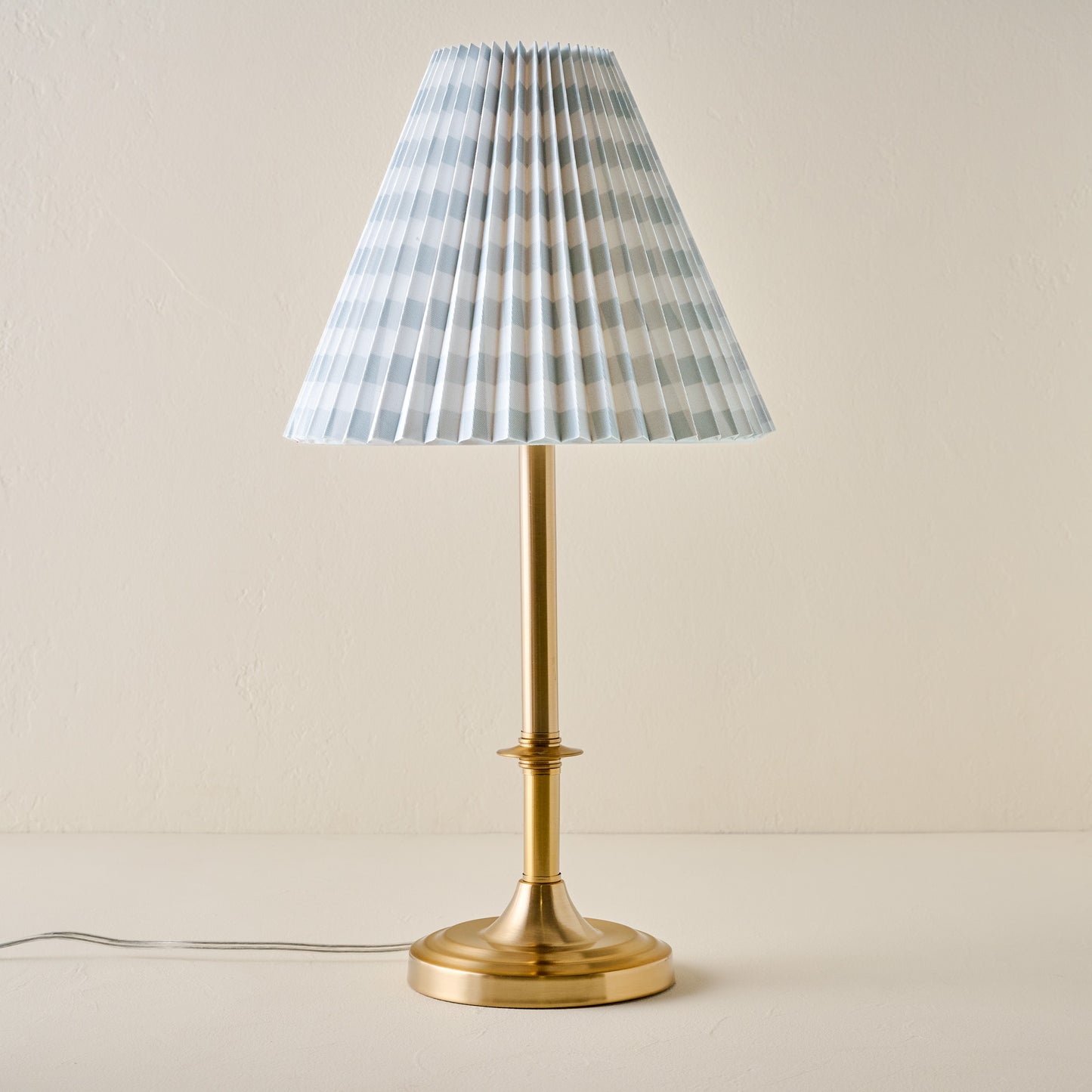 Carmen Brass Table Lamp with blue gingham shade