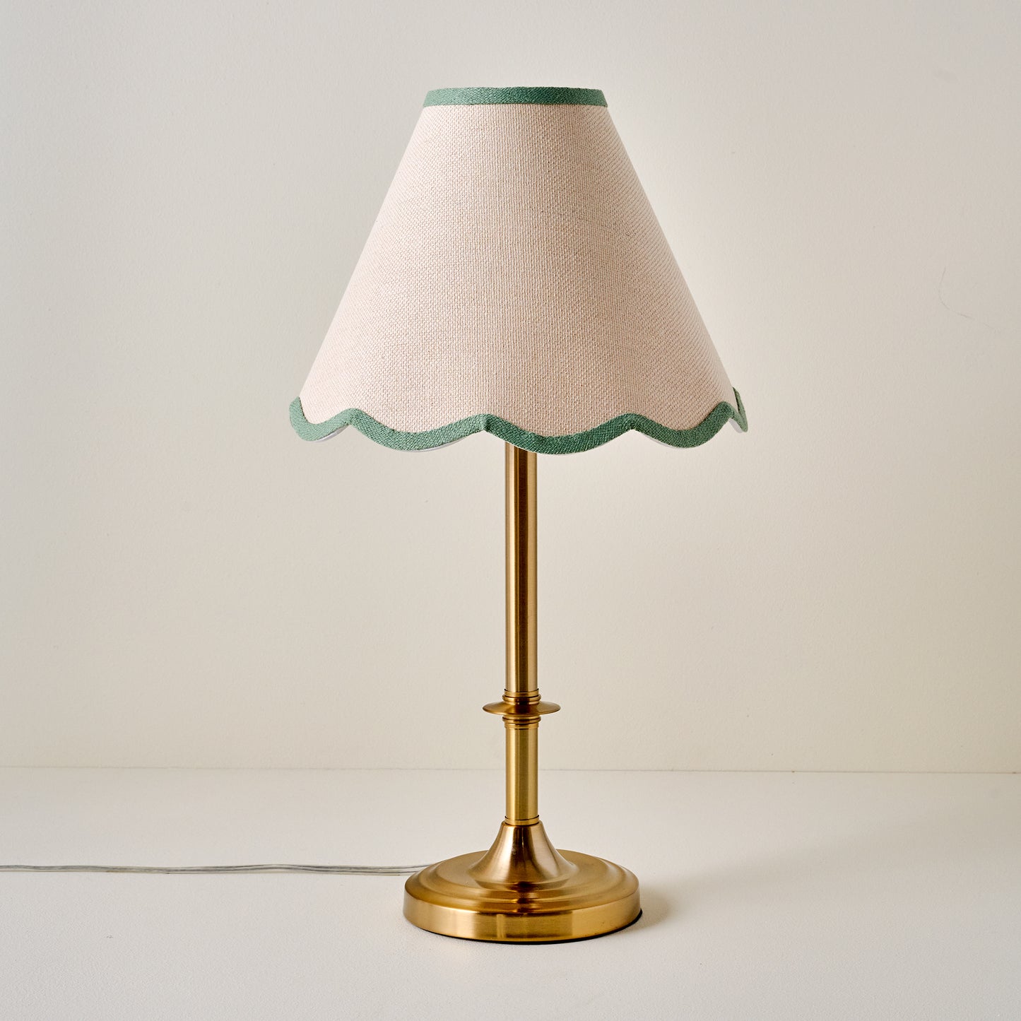 Carmen Brass Table Lamp with green wavy linen shade