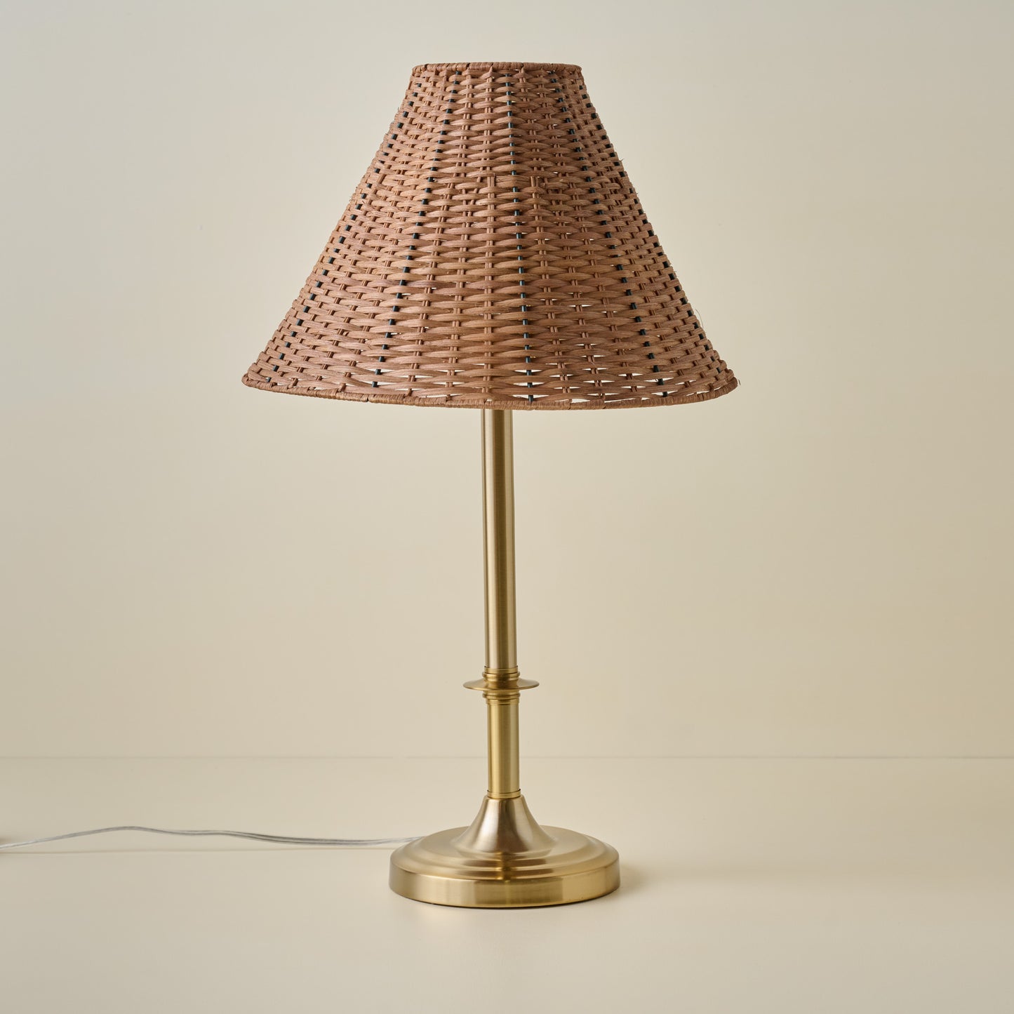 Carmen Brass Table Lamp with Tapered Rattan Shade