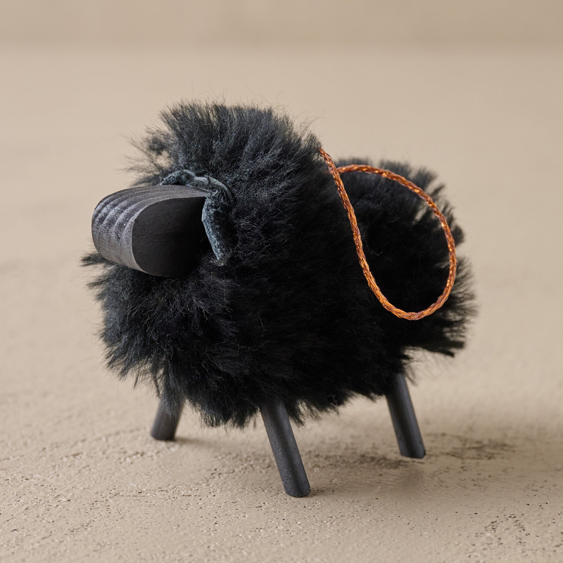 Black Handcrafted Shearling Sheep Ornament