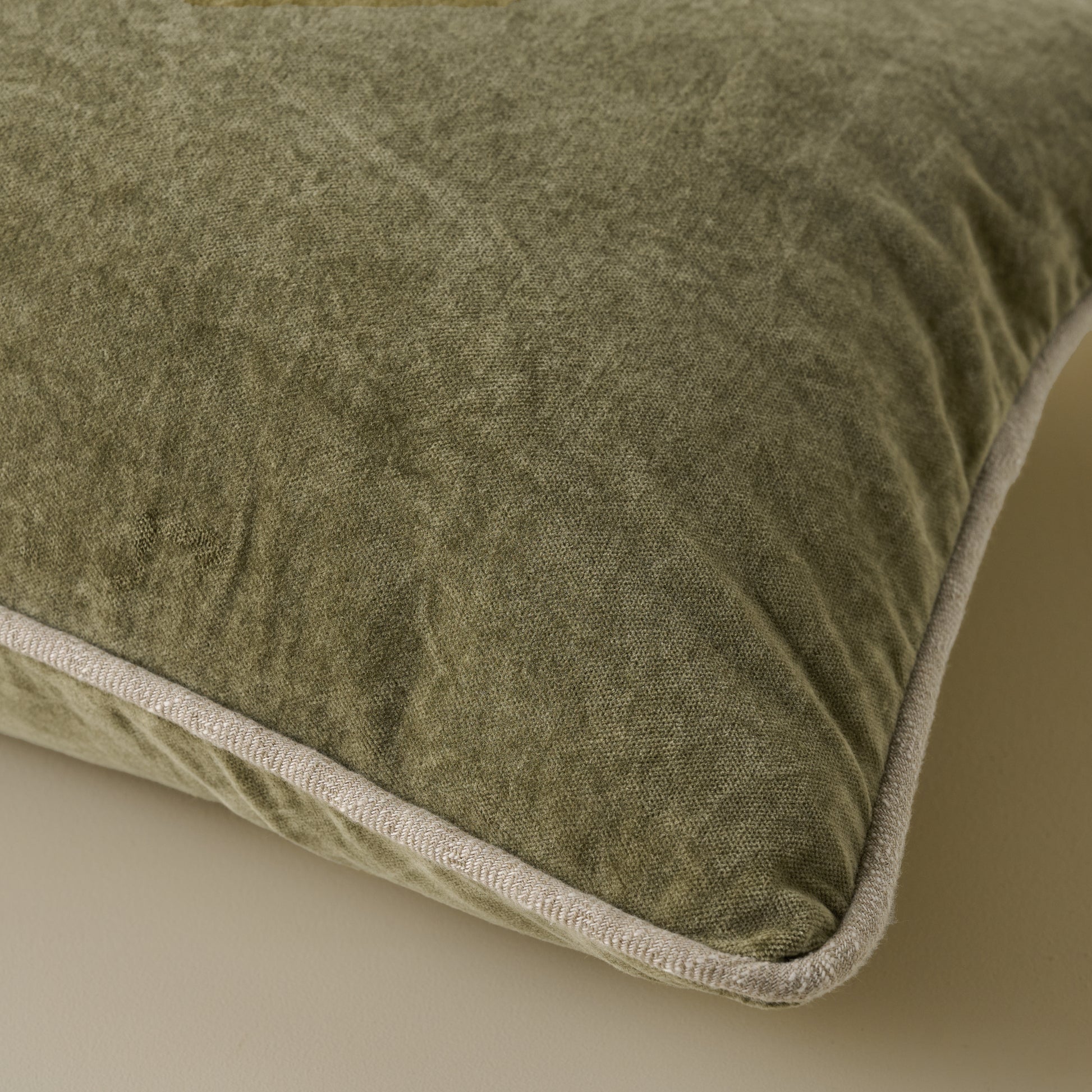 Heirloom Velvet Lumbar Pillow - Moss corner up close
