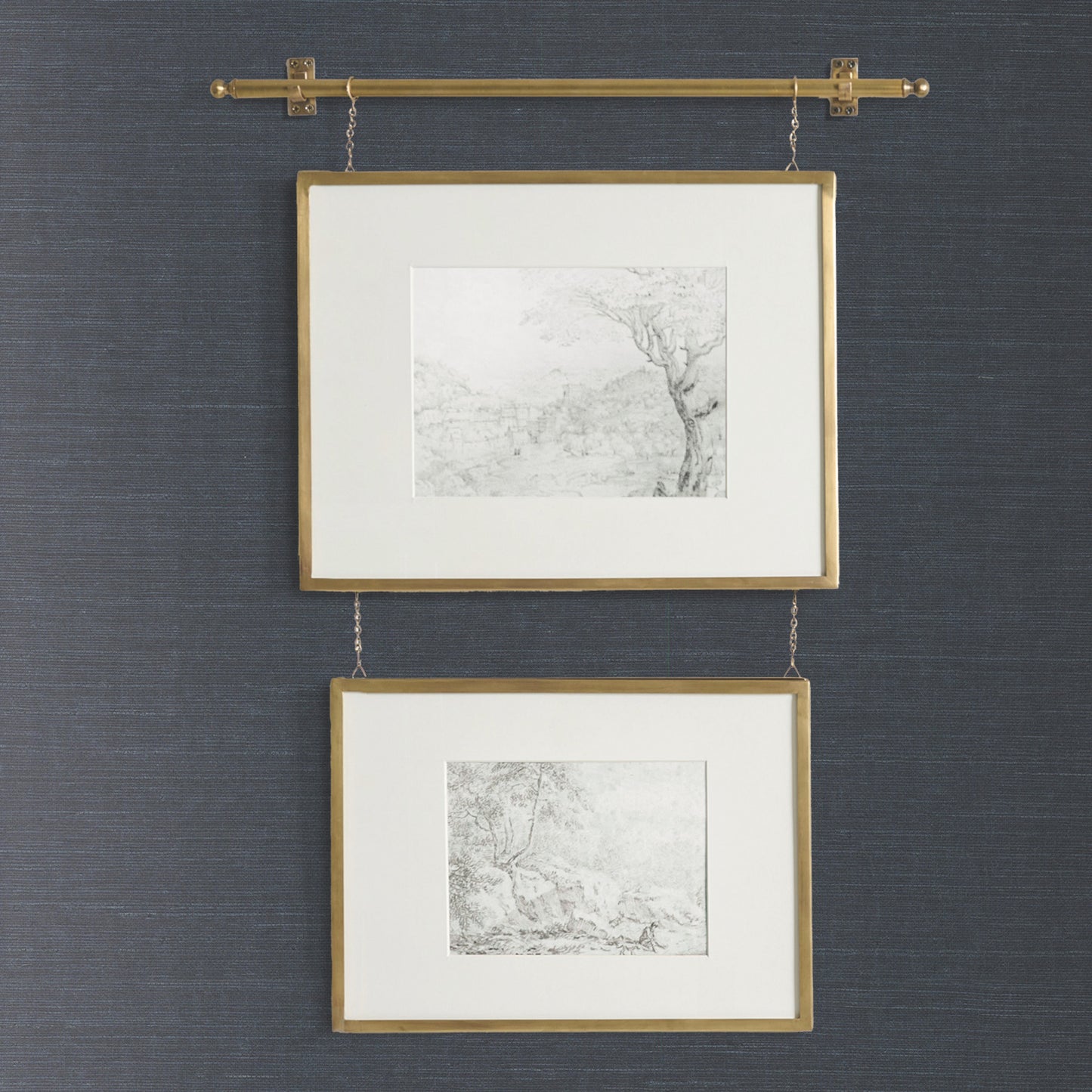 Plain Grass Wallpaper in Indigo shown on wall