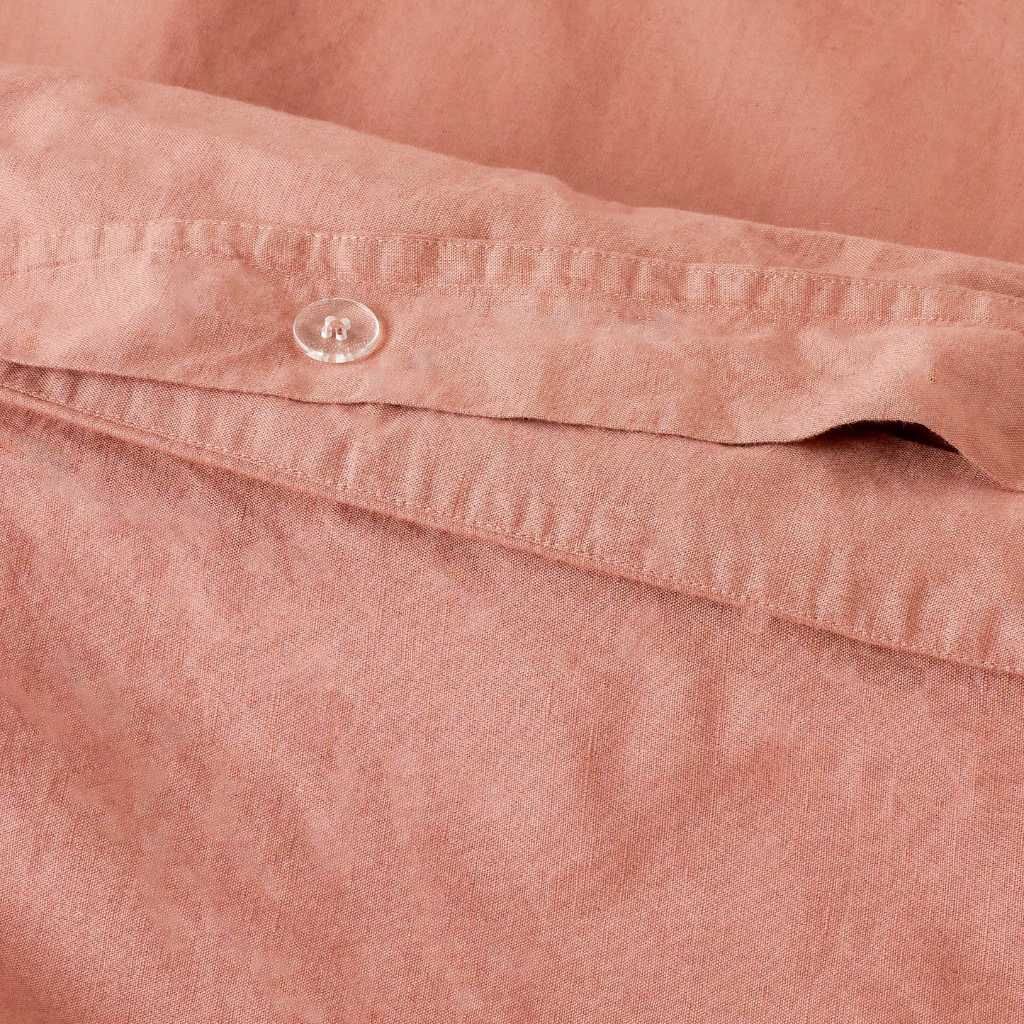 Top view of Desert Clay Washed Linen Cotton Duvet Cover button closure detail