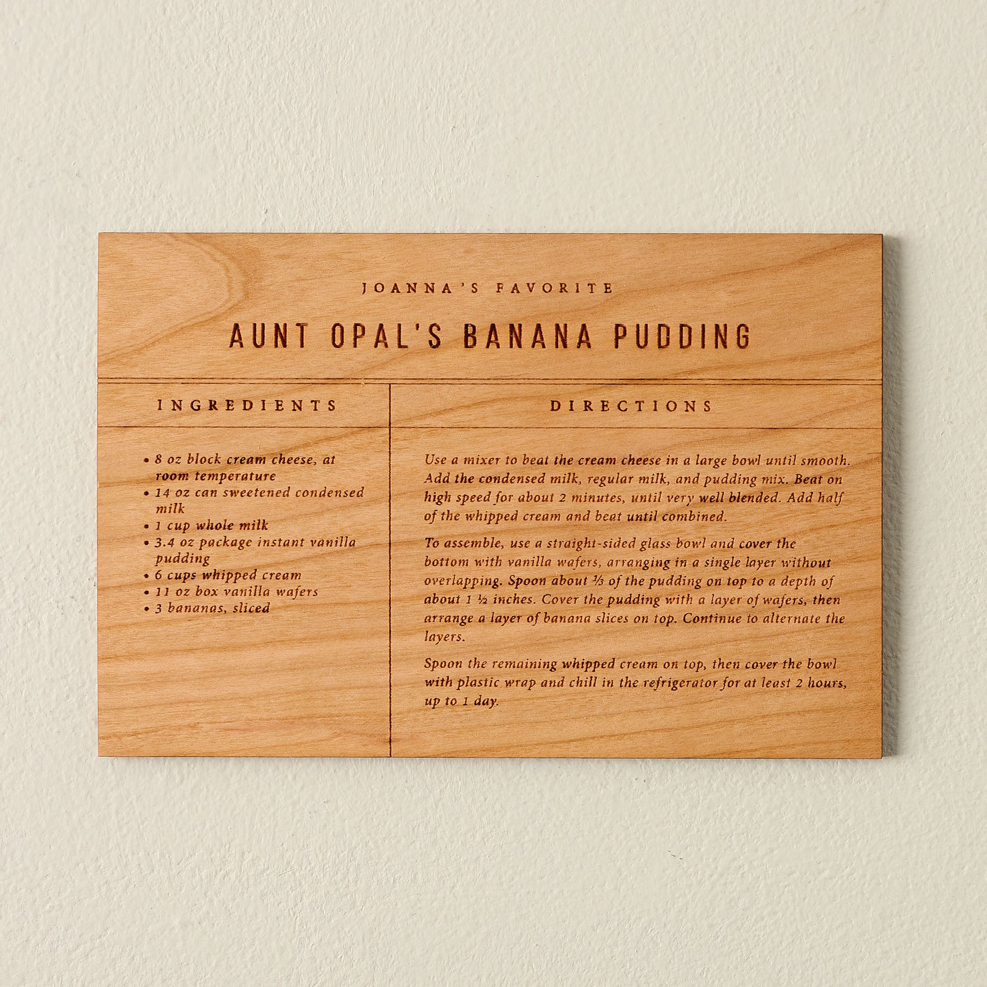 Banana Pudding Wooden Recipe Card