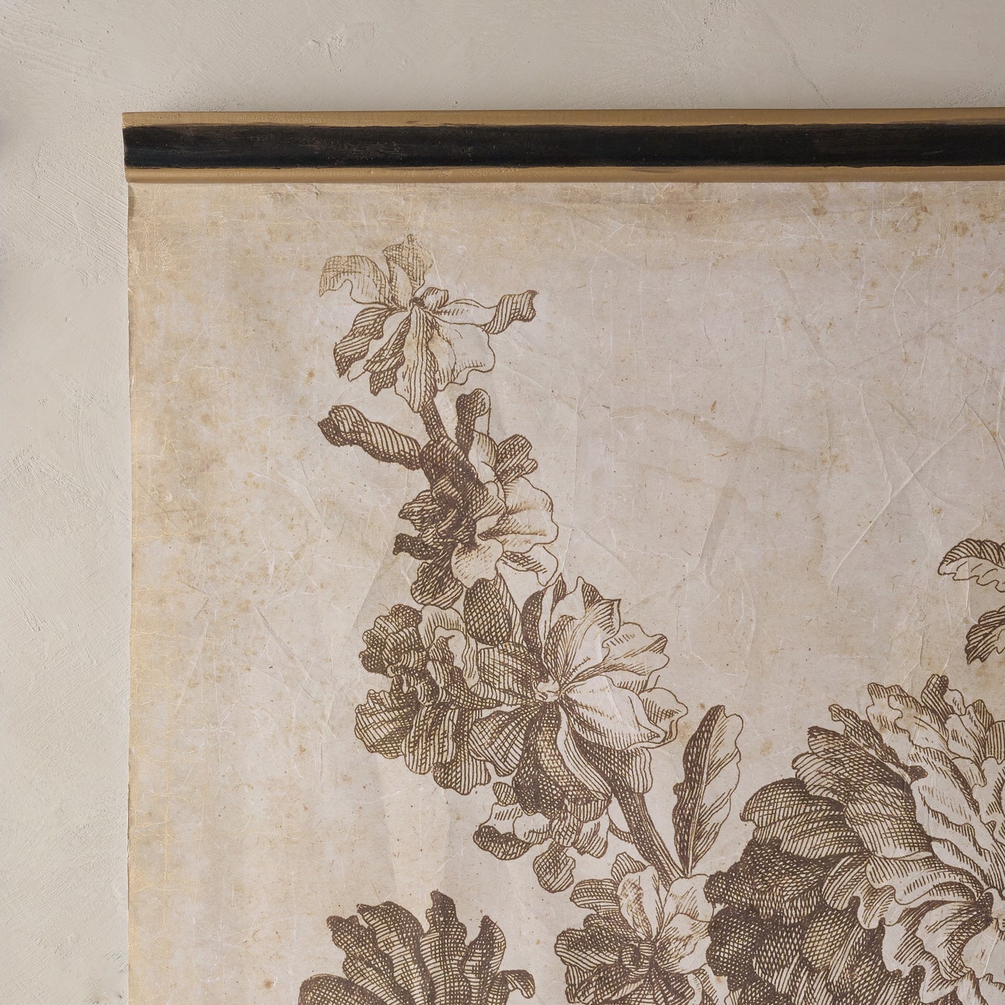 Set of II Vintage Floral Sketch Tapestry corner up close