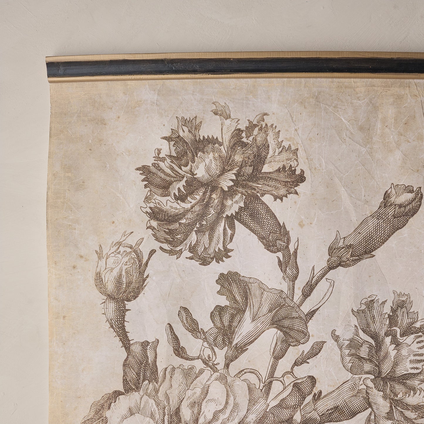 Set of II Vintage Floral Sketch Tapestry corner up close