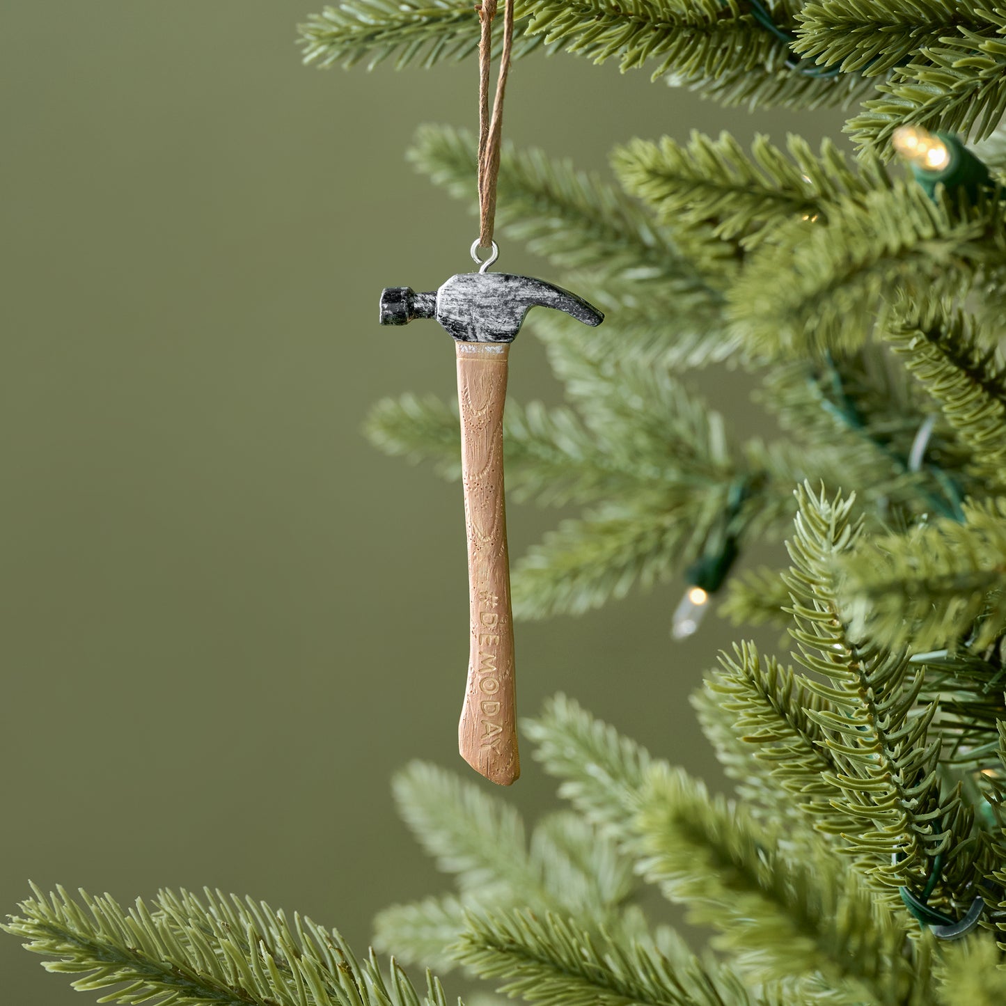 #DEMODAY Hammer Ornament shown on tree