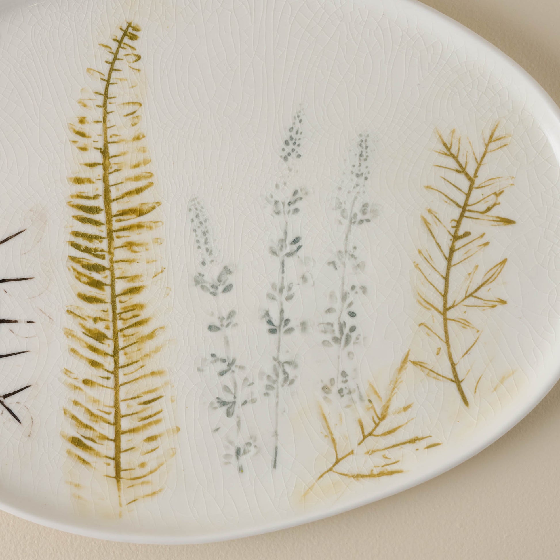 Pressed Floral Ceramic Platter close up