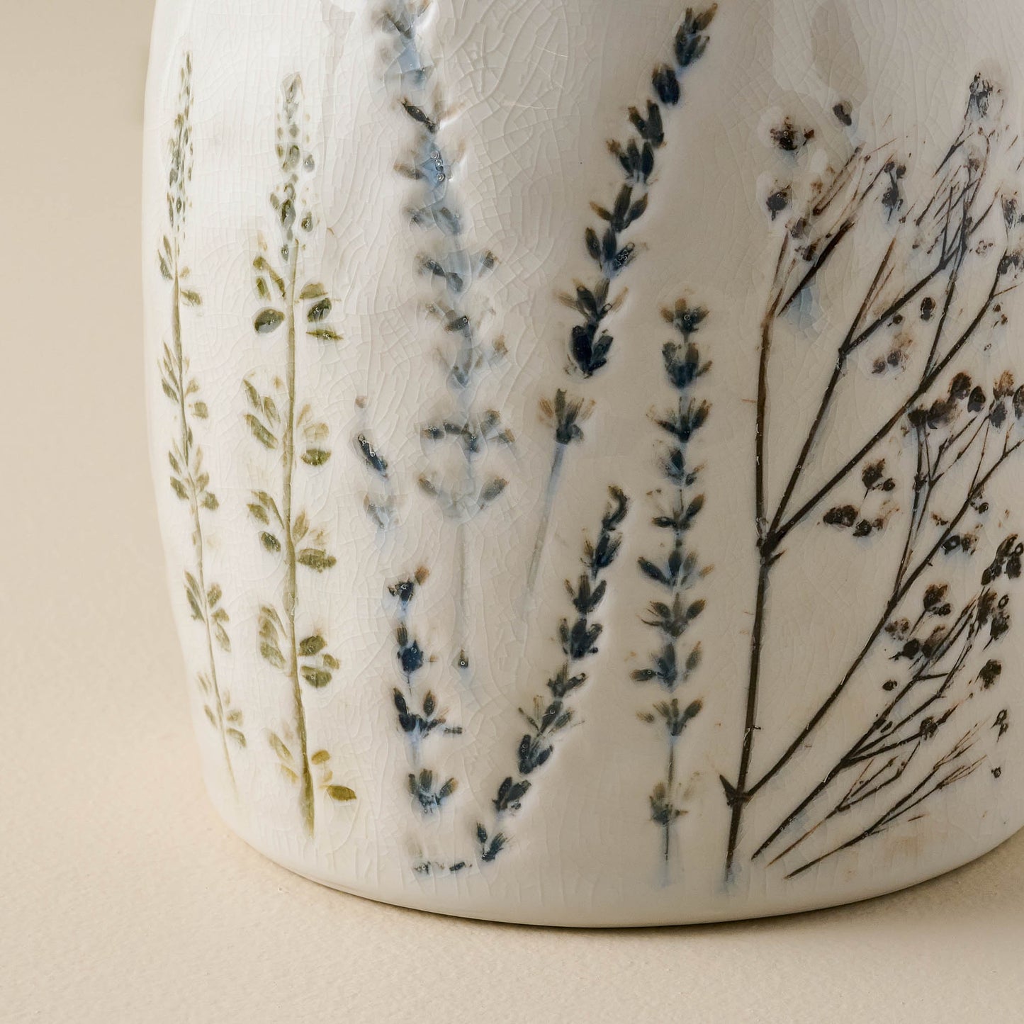 Pressed Floral Ceramic Canister close up