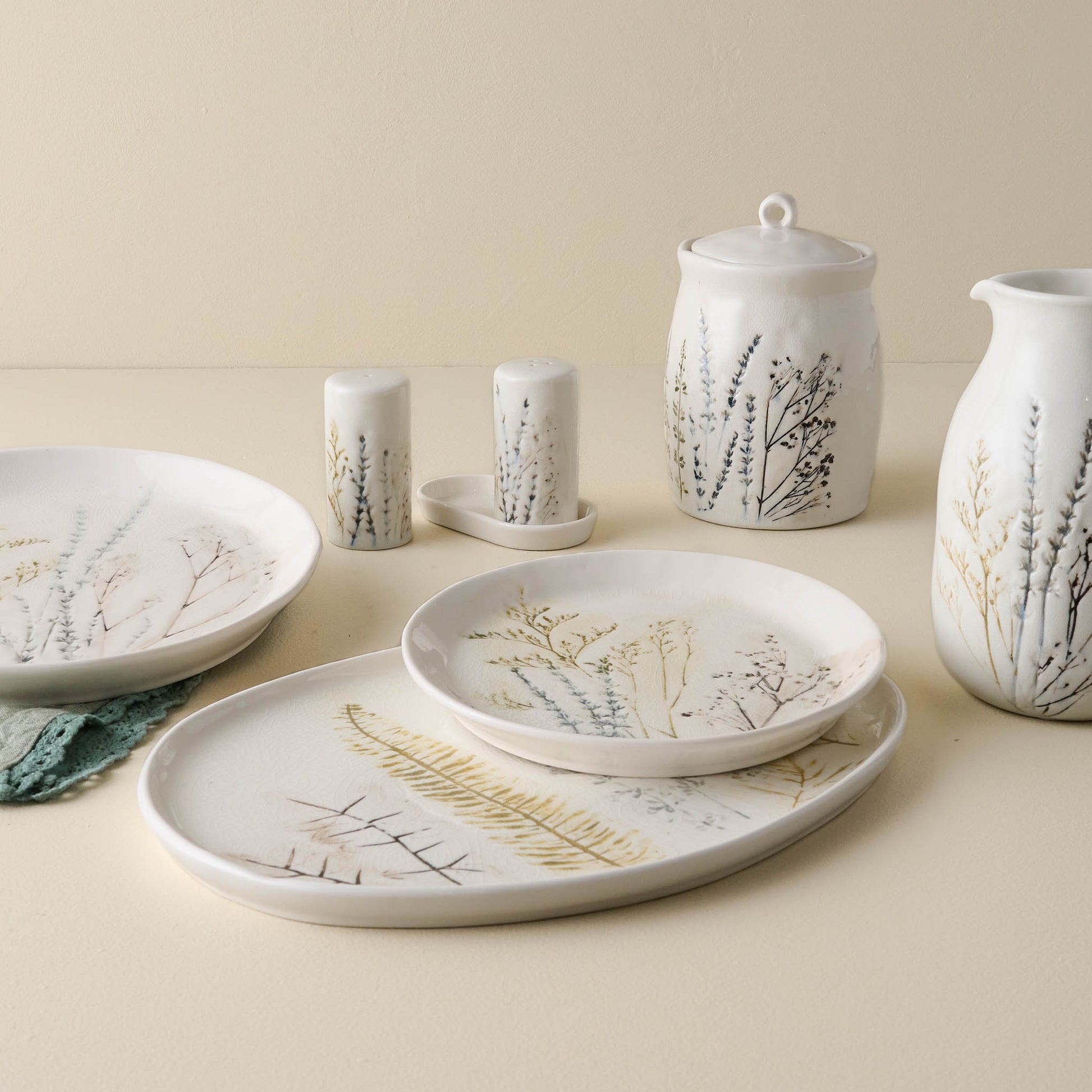 Pressed Floral Ceramic Platter with other pressed floral items