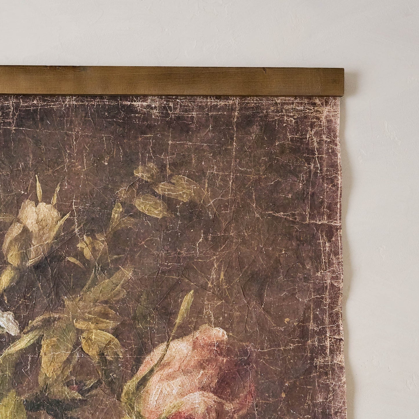 corner view of Vintage Spring Blooms wall tapestry