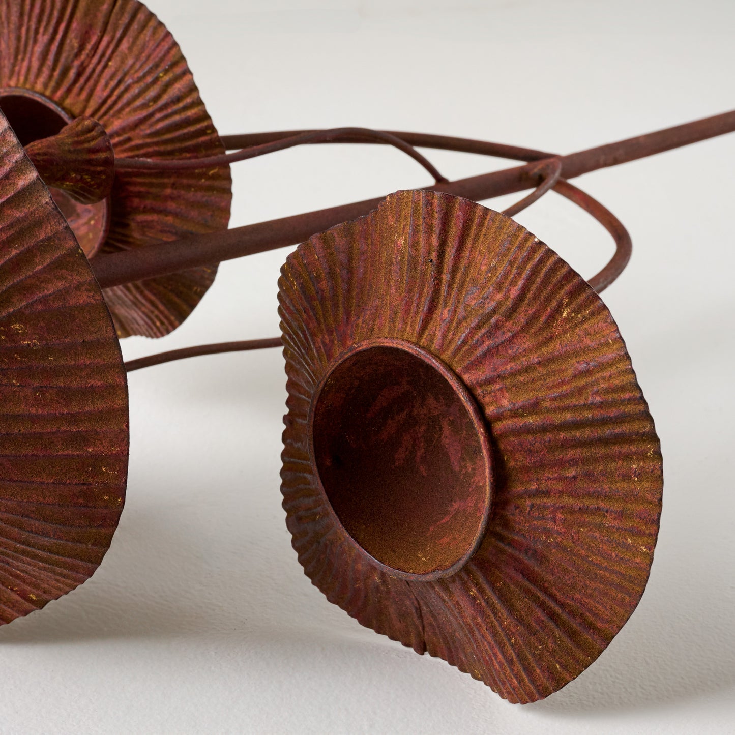 Mushroom Aged Iron Rain Catcher up close