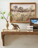 Small Quinn Wood and Brass Railing Shelf shown styled