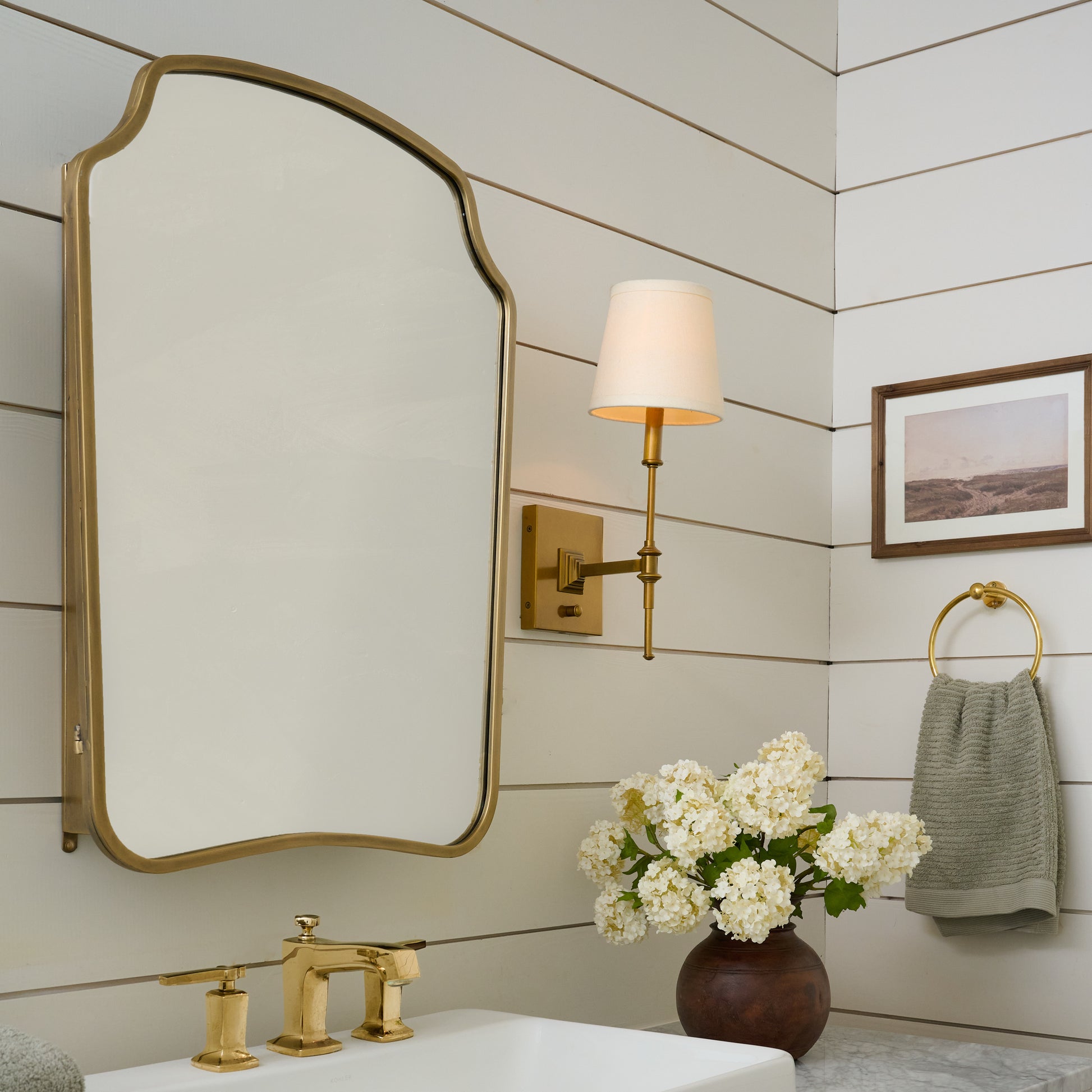 Nova Brass Medicine Cabinet shown above bathroom counter