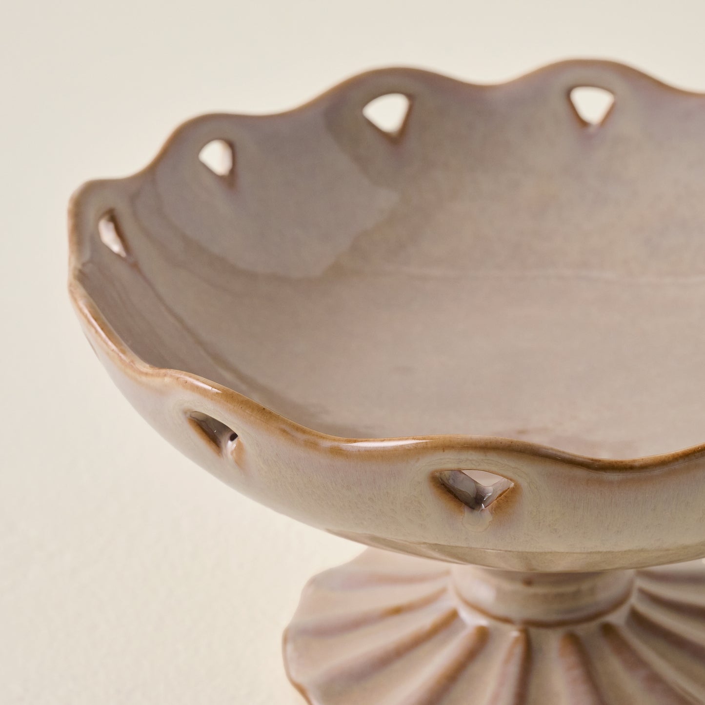 Large Millie Glazed Ceramic Compote Bowl Up close