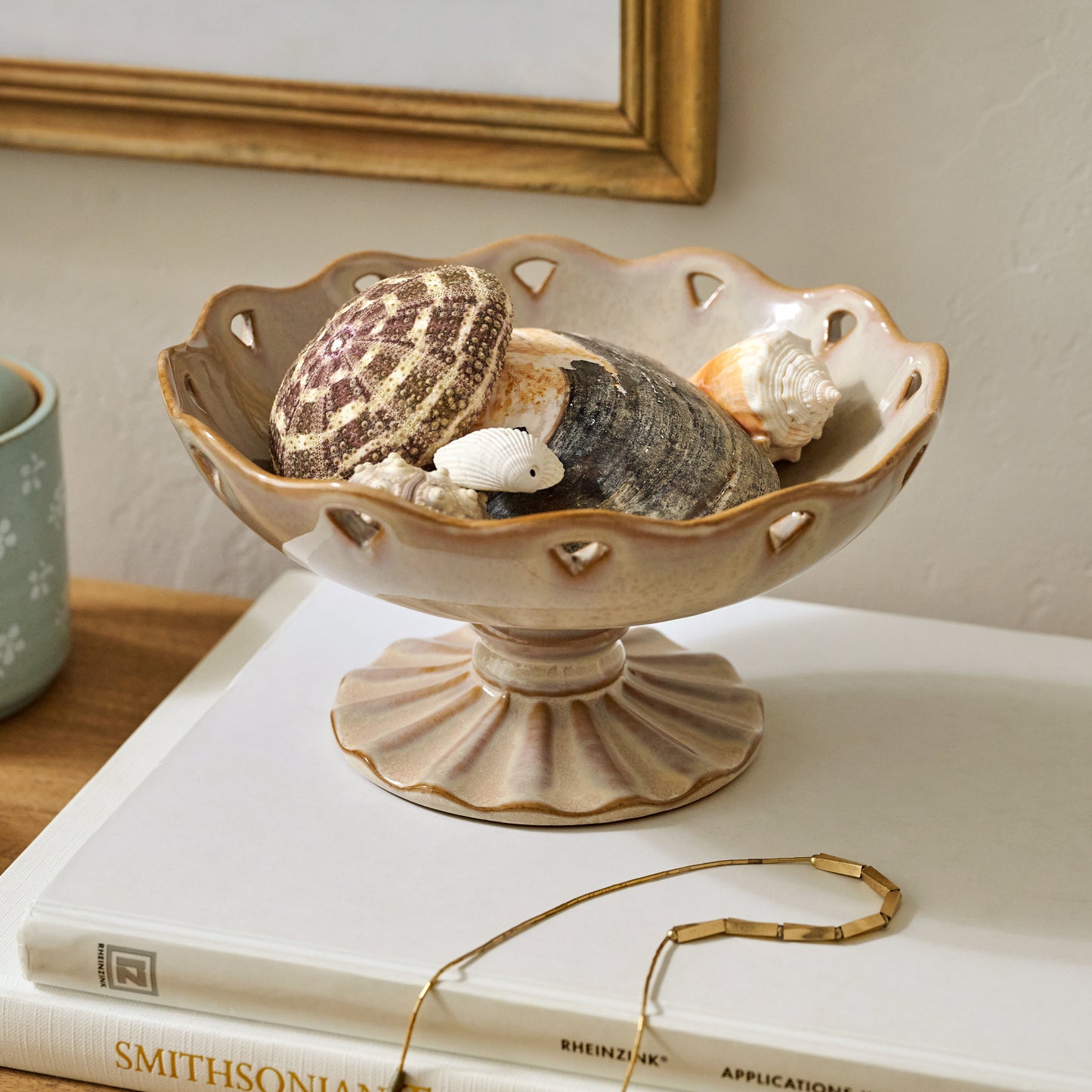 Large Millie Glazed Ceramic Compote Bowl shown styled