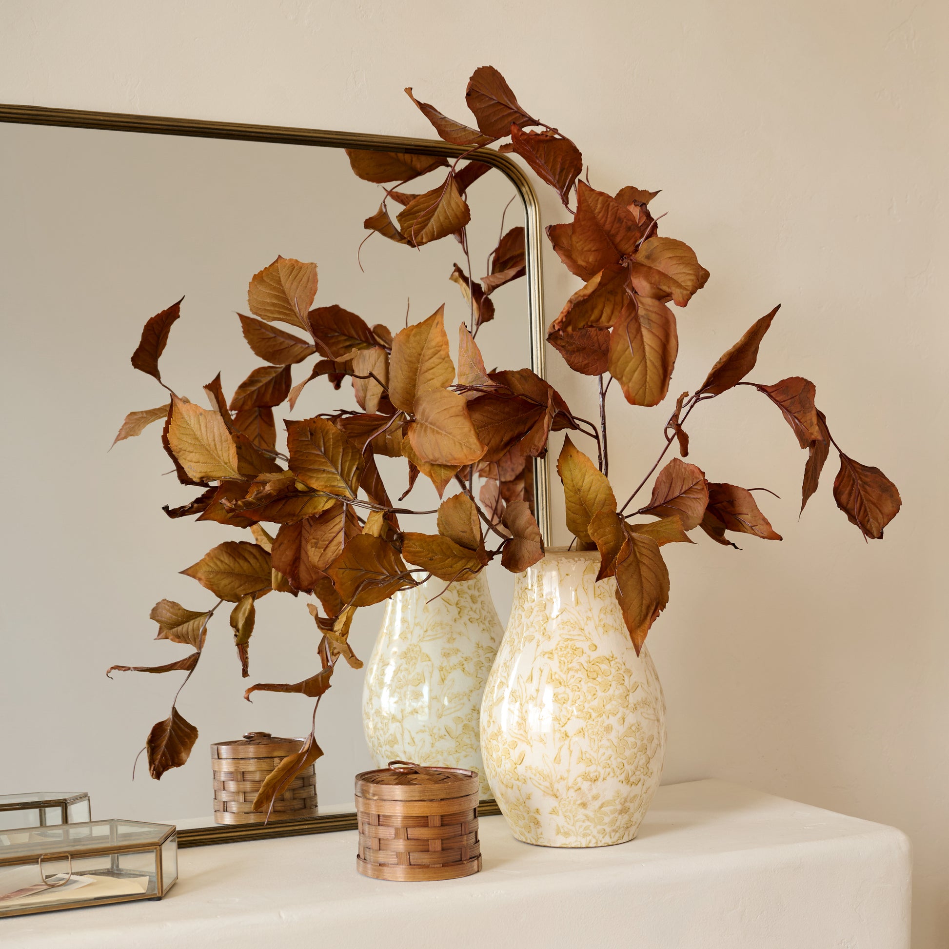 Distressed Tan Floral Vase shown styled