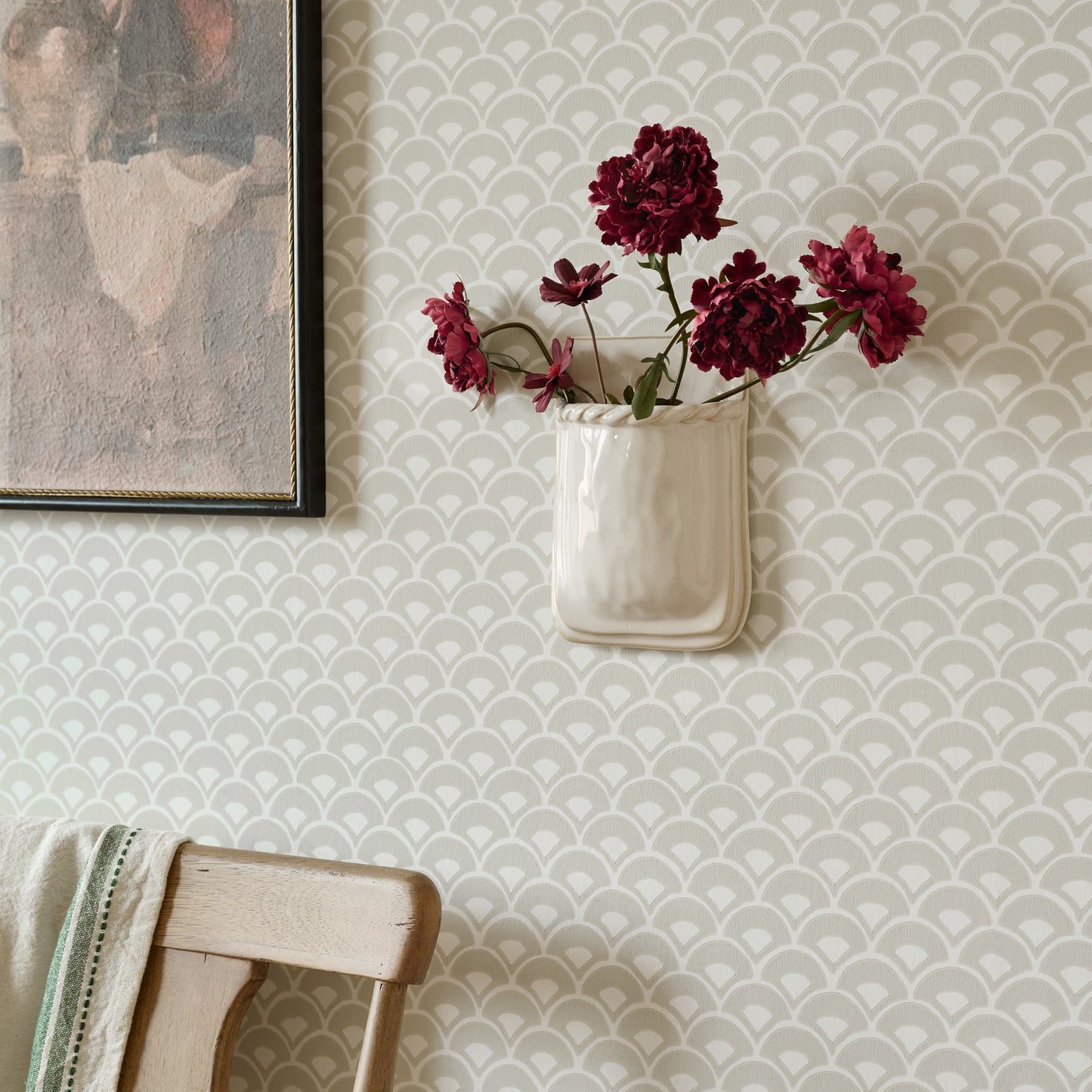 Cream Hale Ceramic Wall Vase shown styled on wall