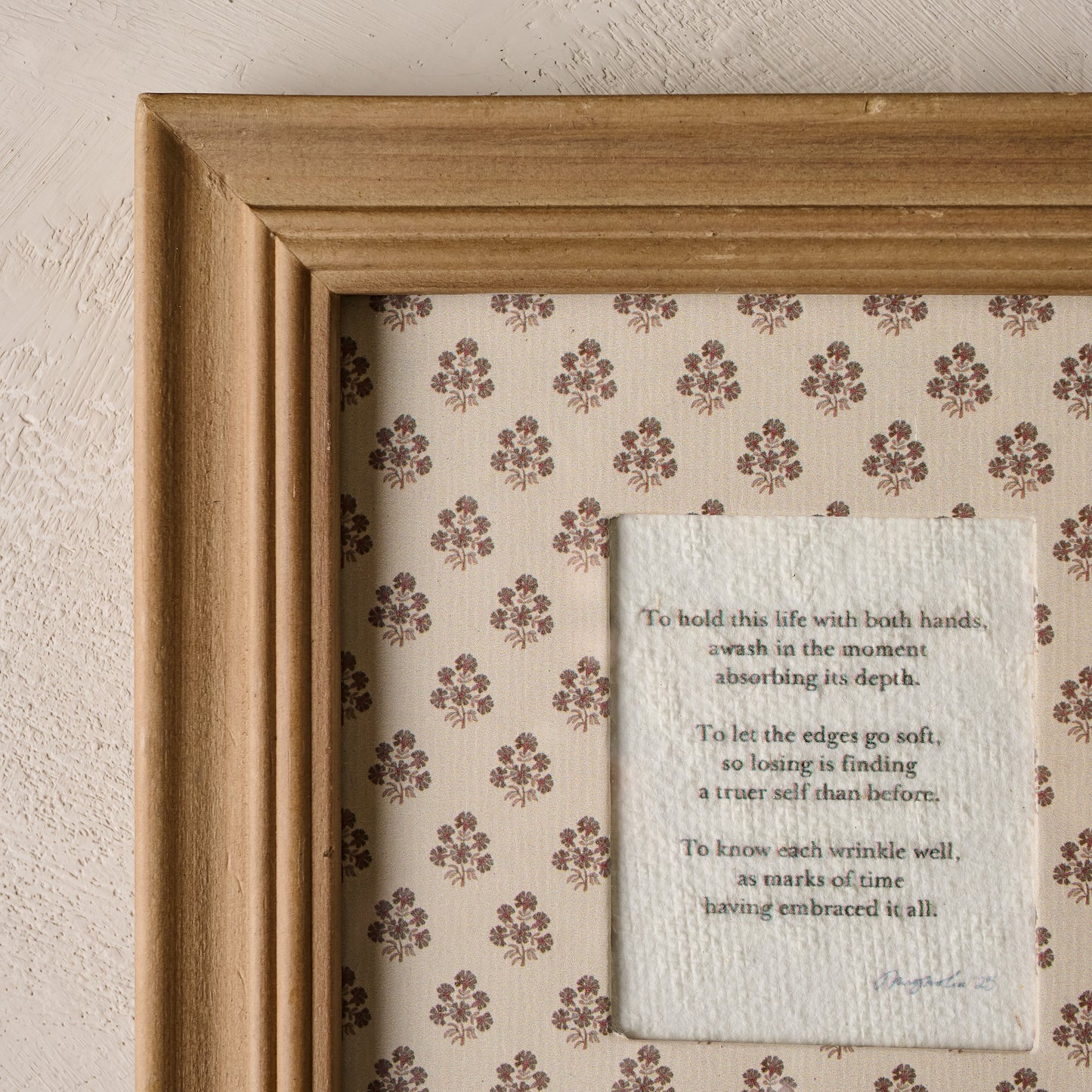 To Hold This Life Framed Poem corner up close