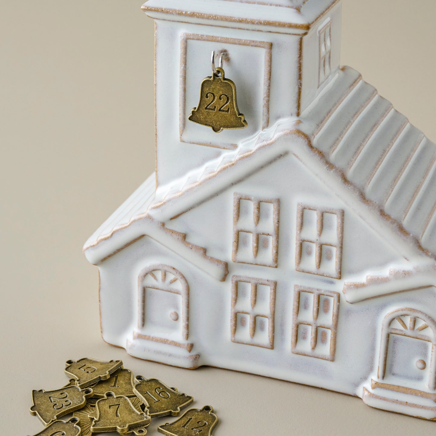 Ceramic Church Bell Countdown to Christmas up close