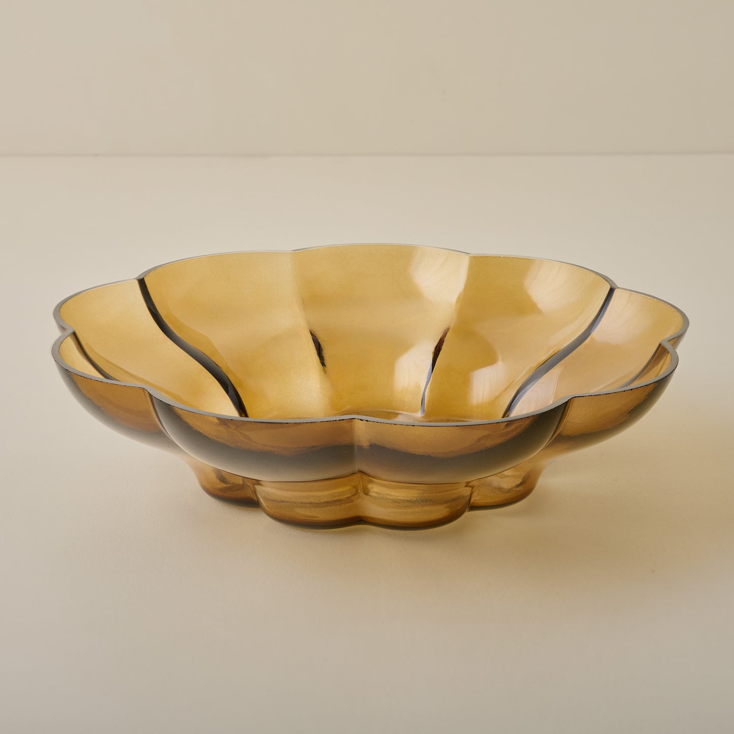 Scalloped Amber Glass Bowl