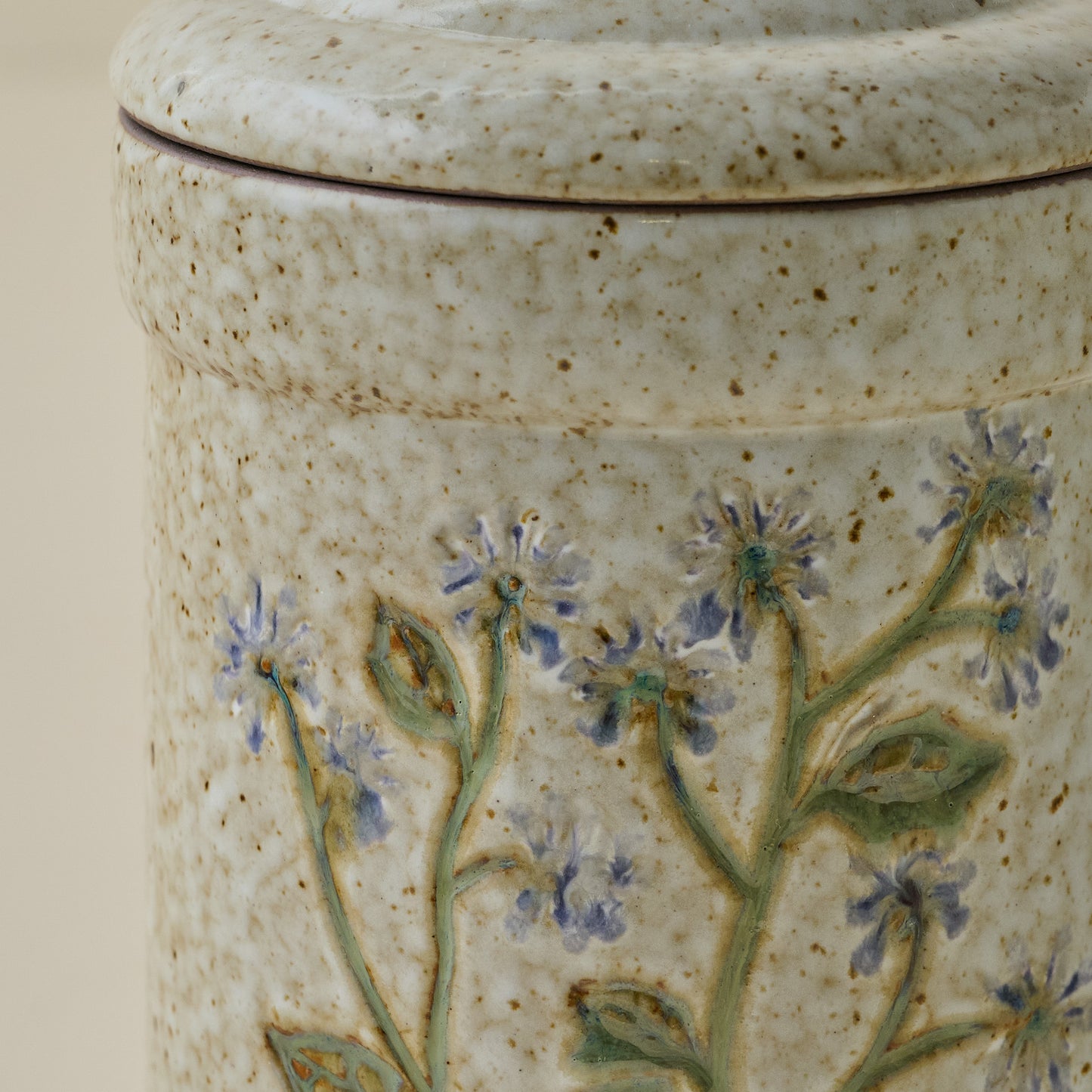 Blue Wildflower Canister up close