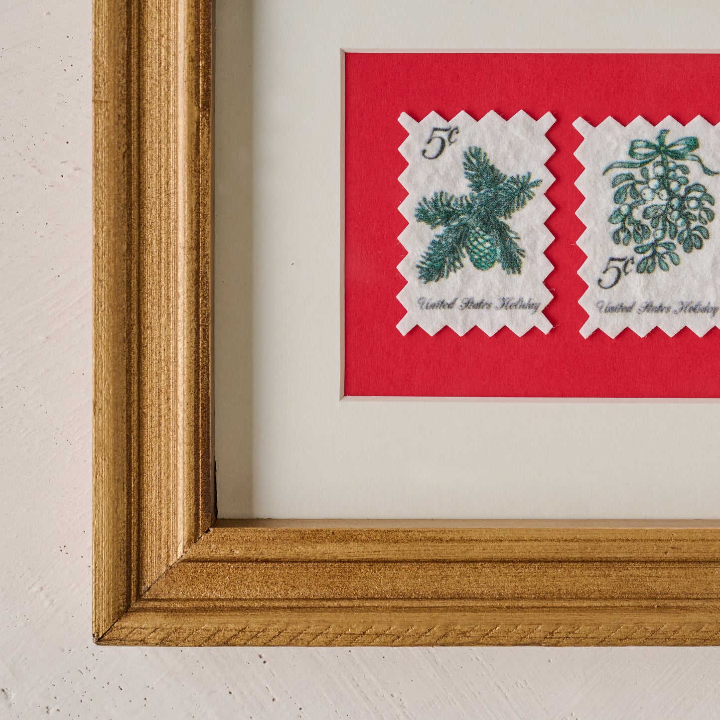 Yuletide Greetings Vintage Stamp Art up close
