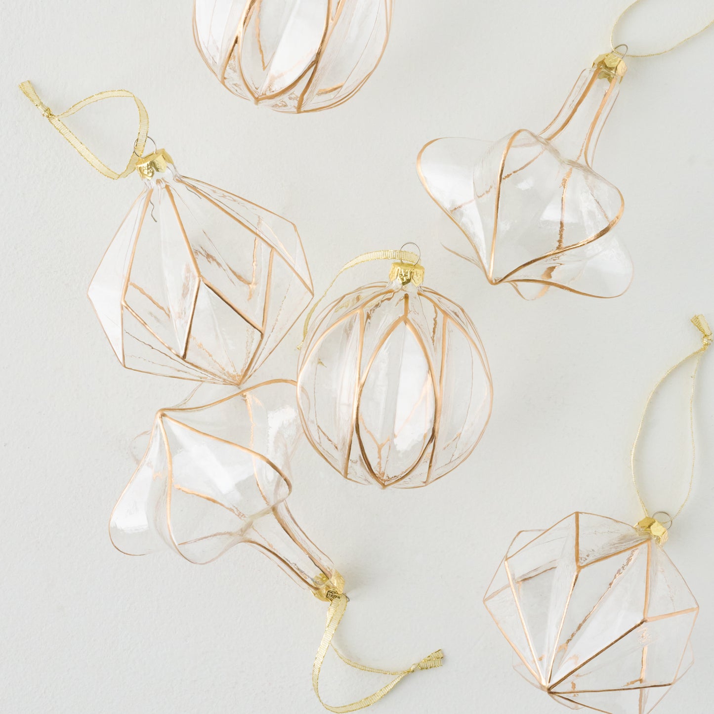 Vintage Glass and Gold Ornaments Set of 6