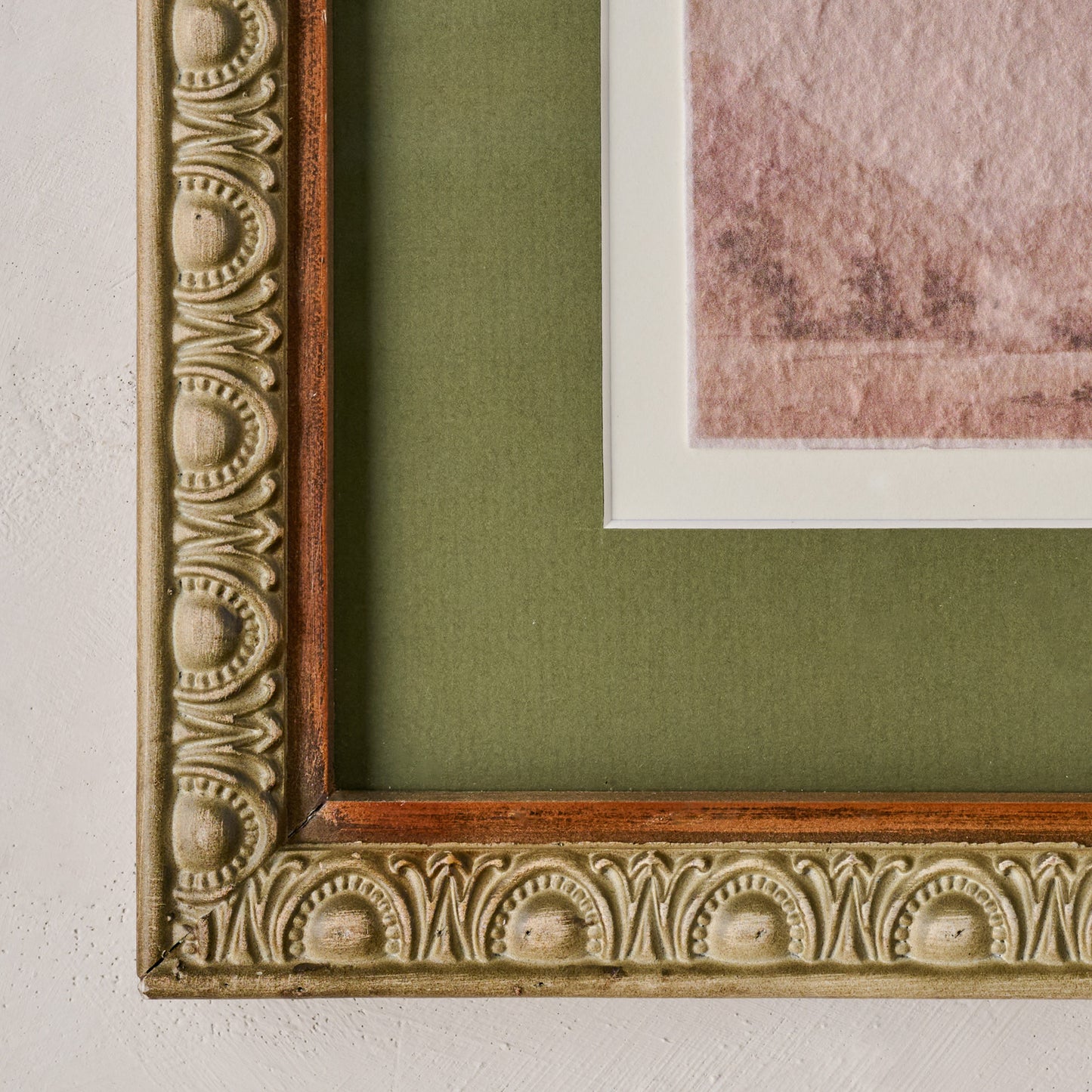 Evergreen Echoes Framed Print corner up close