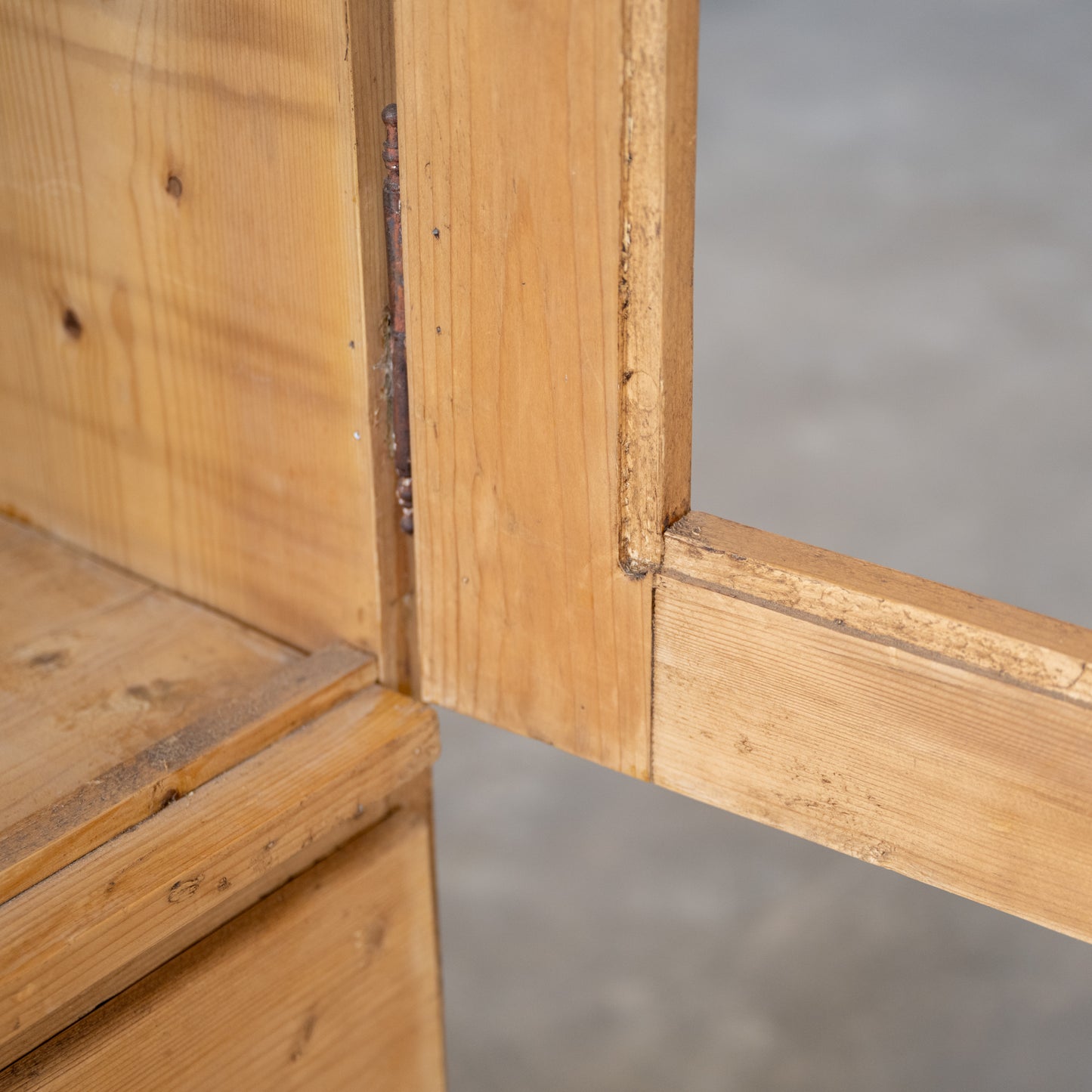 Vintage Danish Pine Cabinet close up of door hinges