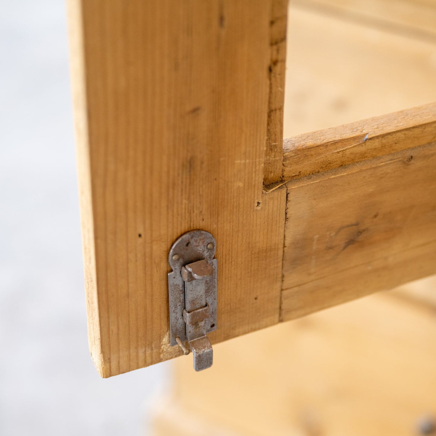 Vintage Danish Pine Cabinet close up of door latch hardware
