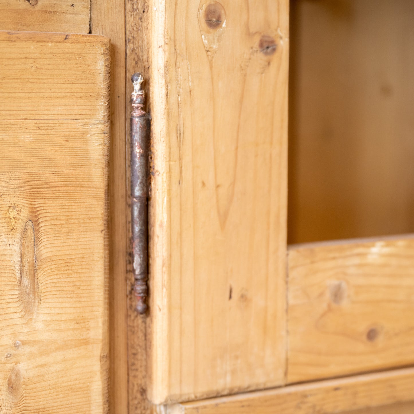 Vintage Danish Pine Cabinet close up of door hinge hardware