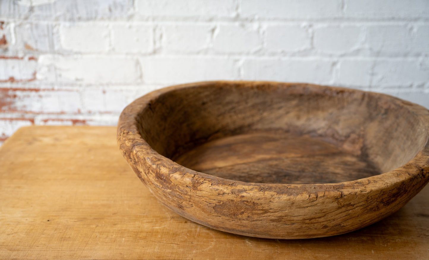 Found Large Teakwood Bowl close up