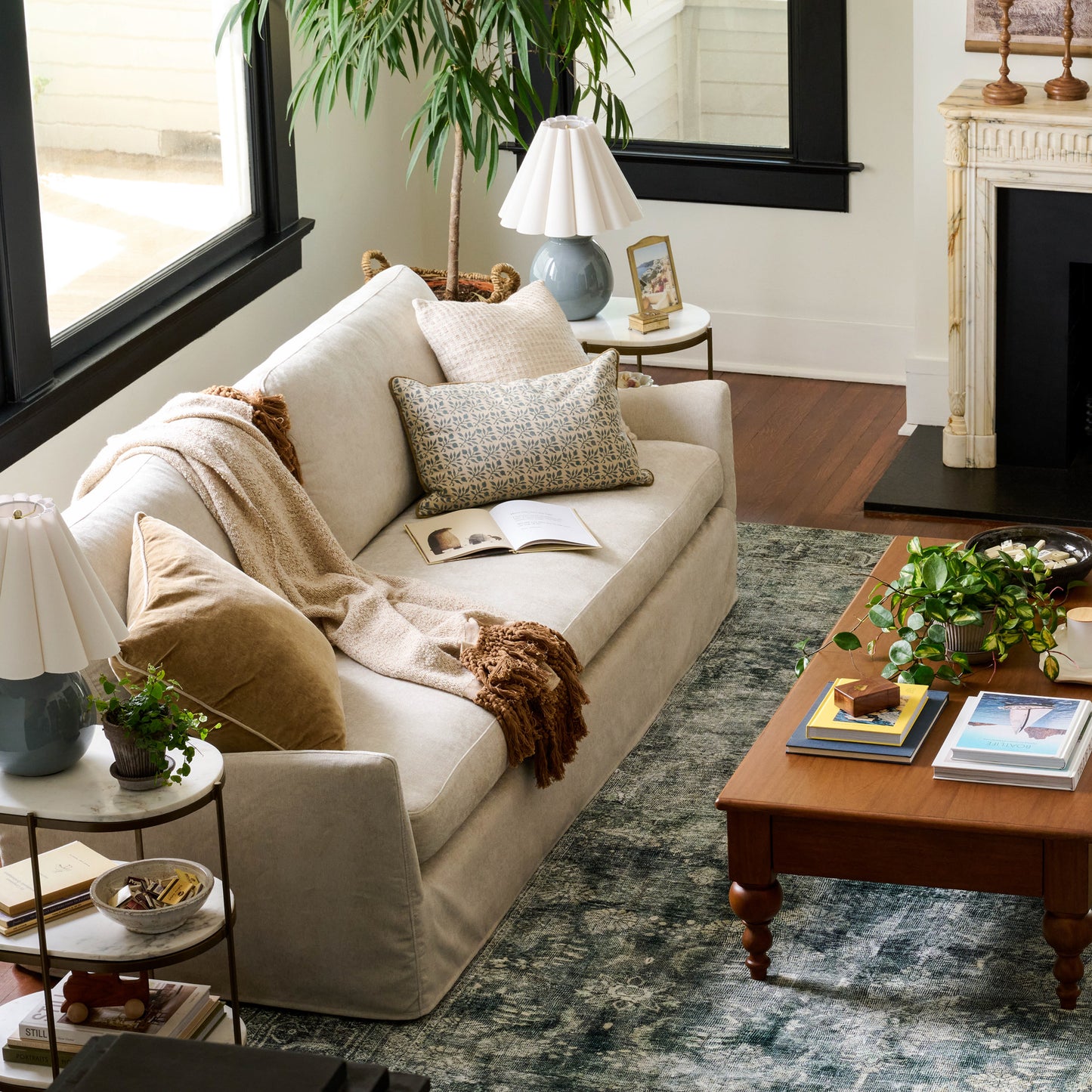 Sabine Slipcover Sofa in shell in a room