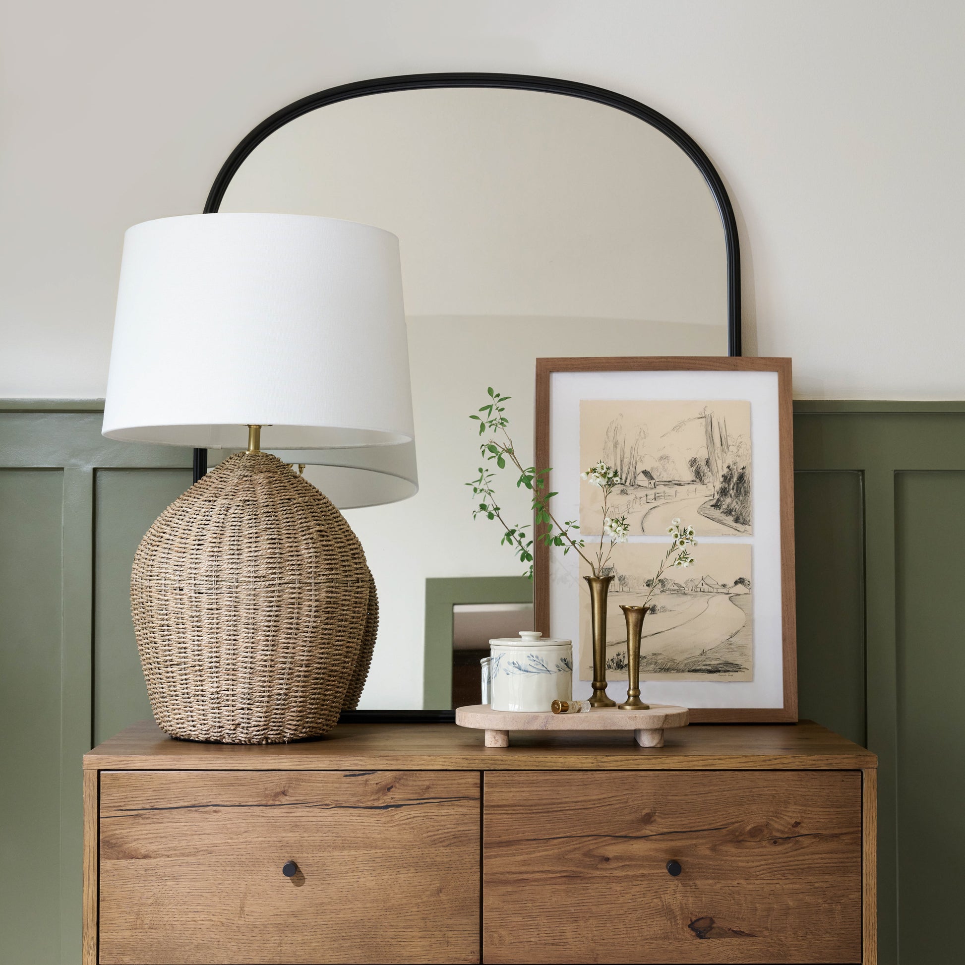 Tia Natural Rattan Table Lamp on a dresser