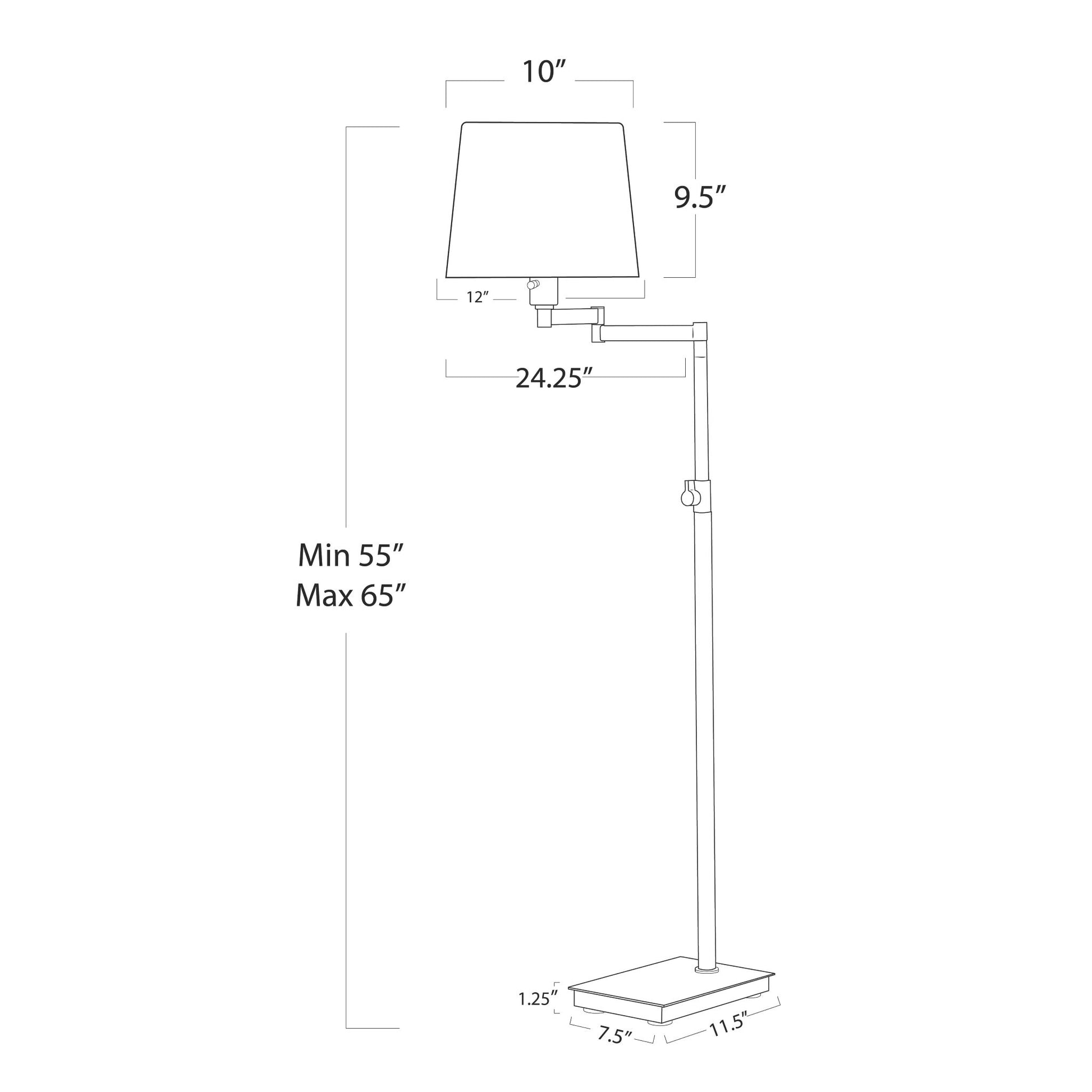 Natural Brass Swivel Floor Lamp dimensions