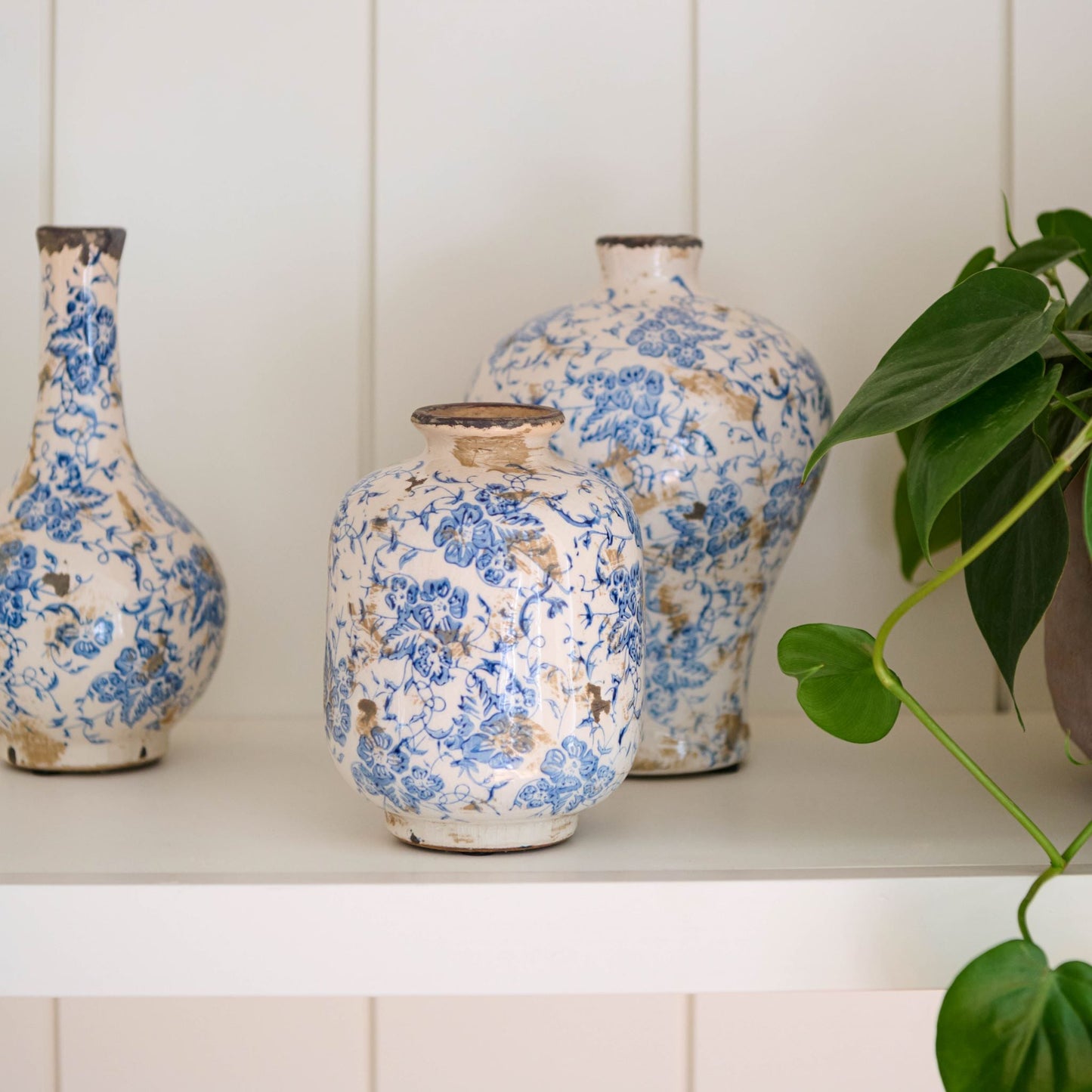 Magnolia Blue and White Distressed Vase Group