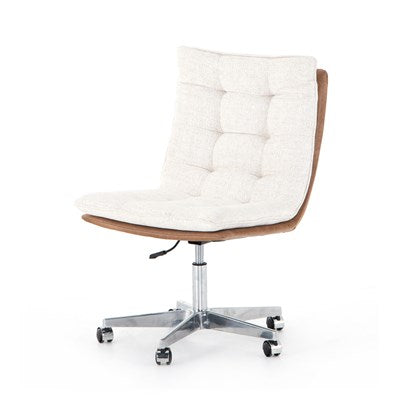quill desk chair for magnolia with linen like fabric and leather tufted seat
