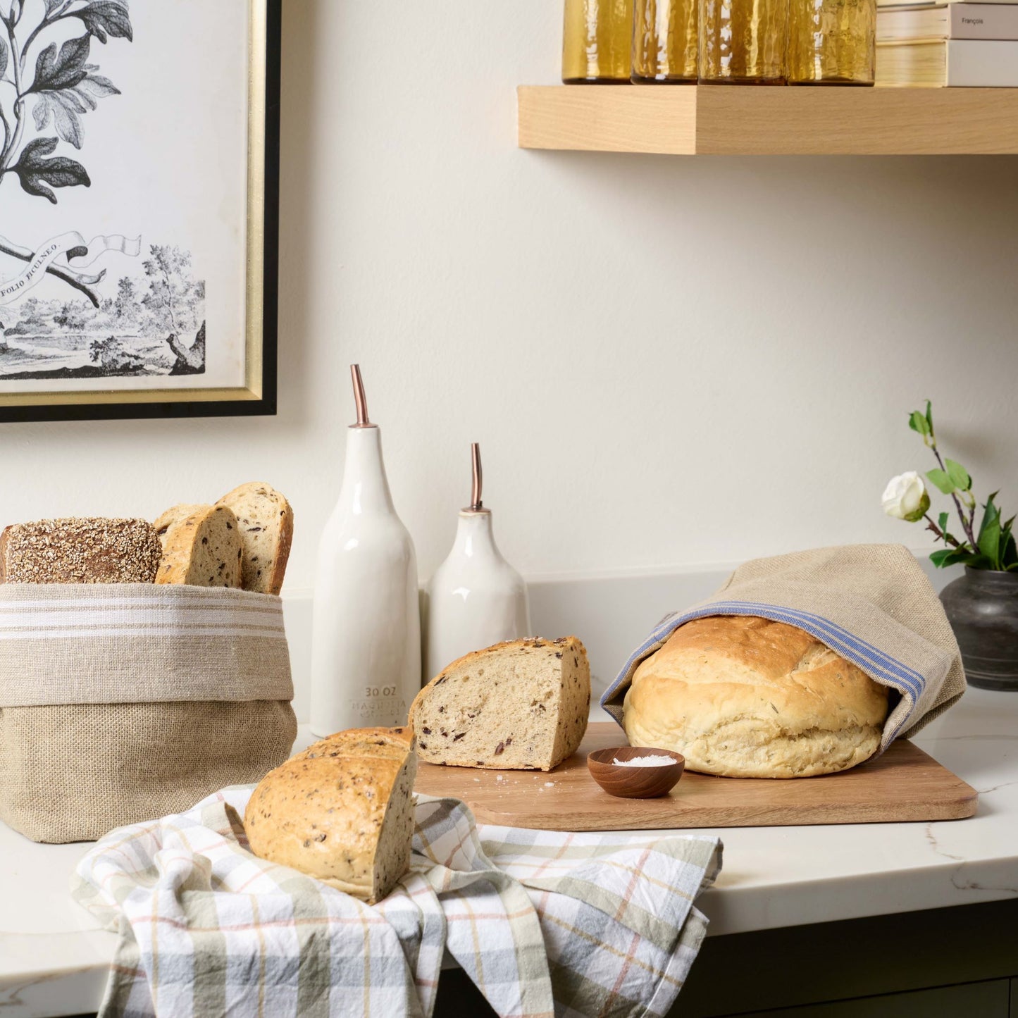 Magnolia Est. Oil Pour on countertop with bread