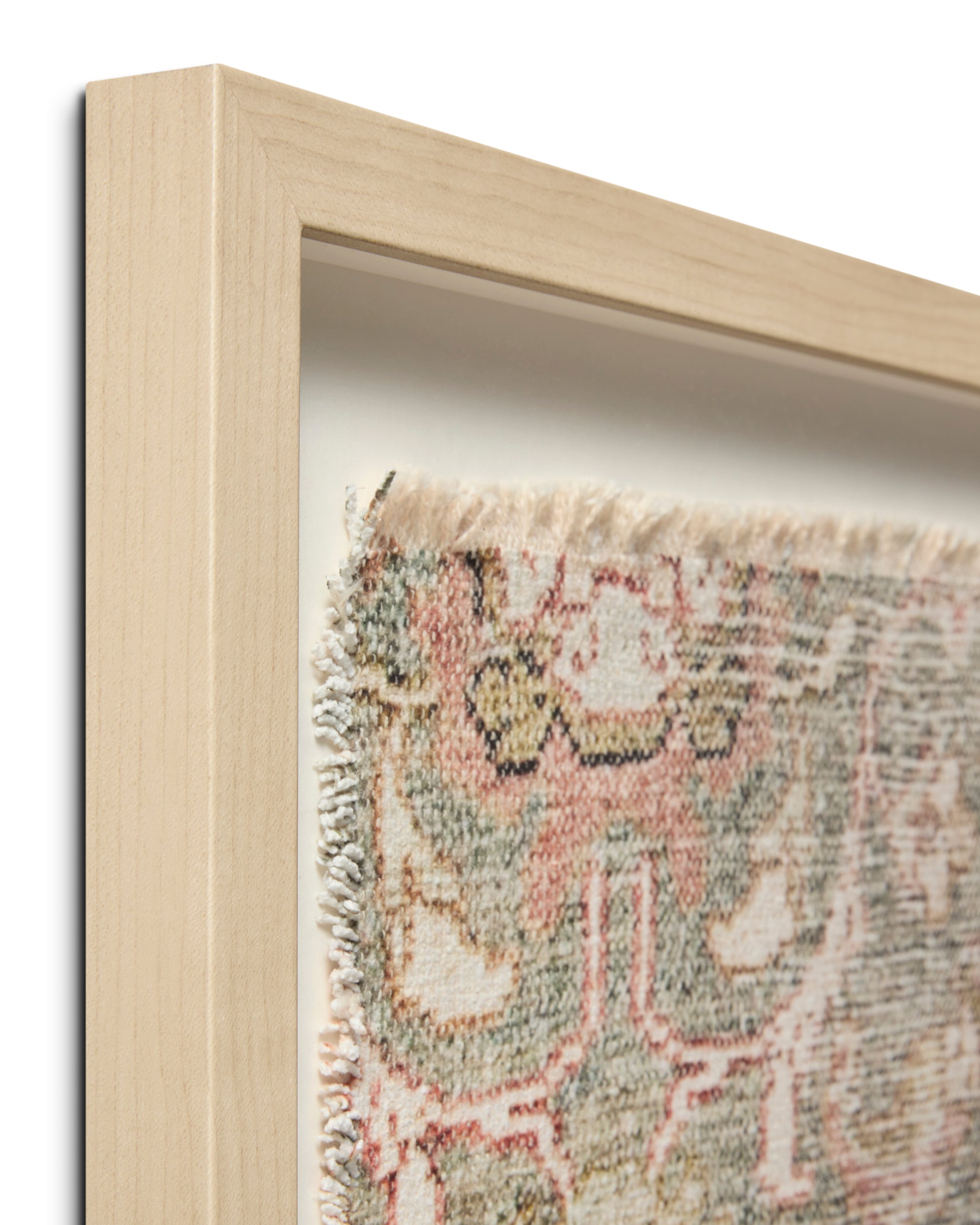 corner view of wood frame and Tallin Textile edge